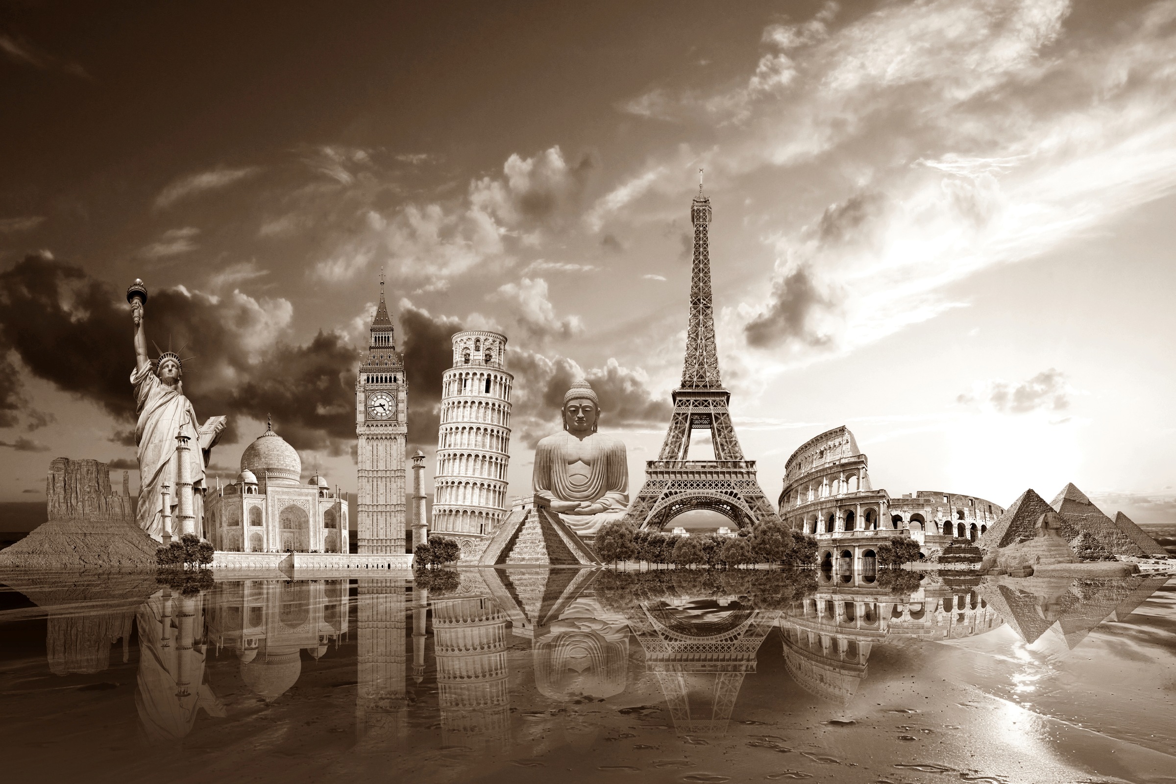 Papermoon Fototapete »Sehenswürdigkeiten Sepia«