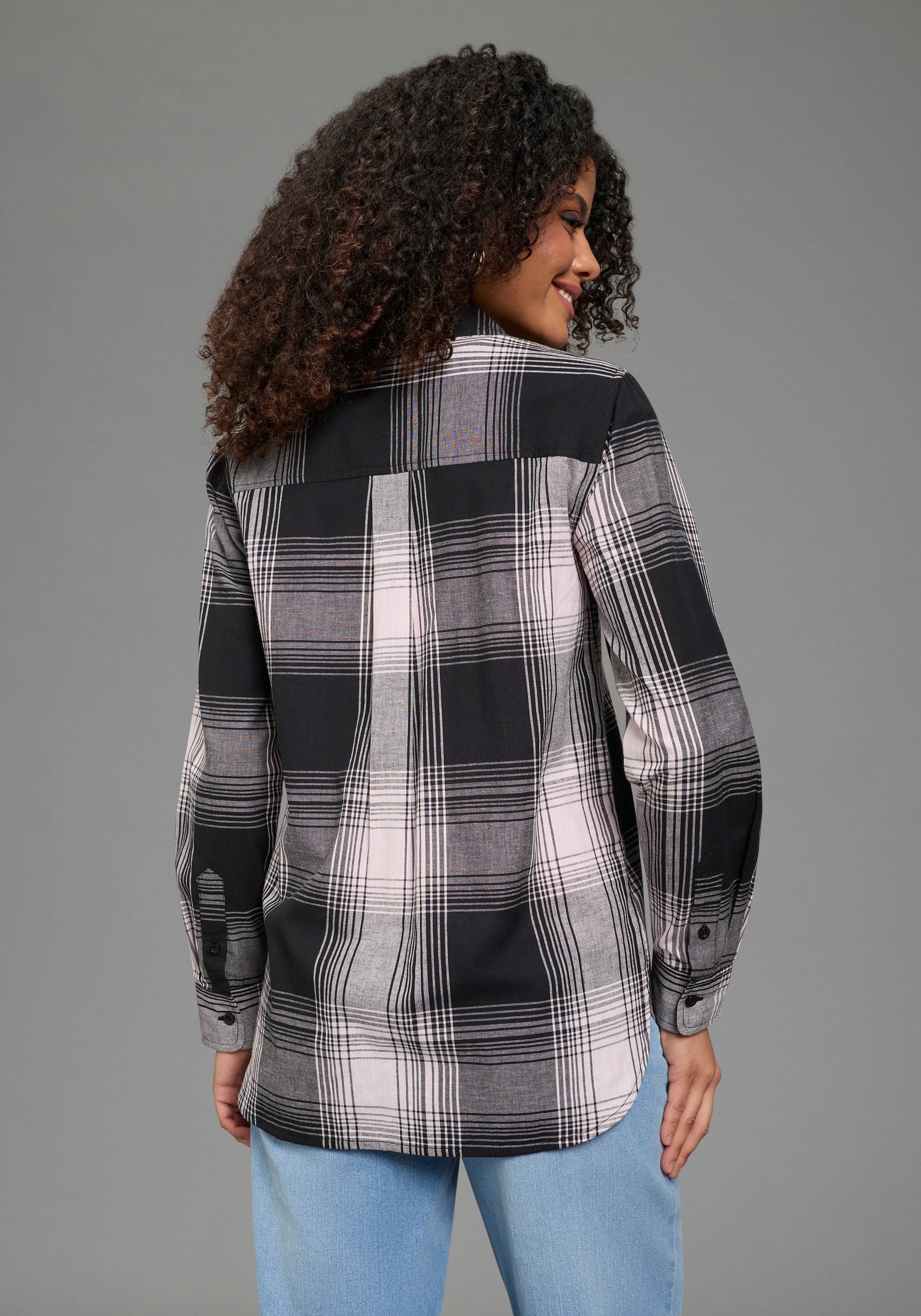 Laura Scott Karobluse klassische Bluse, kariertes Muster, aus leichter Web-Baumwolle