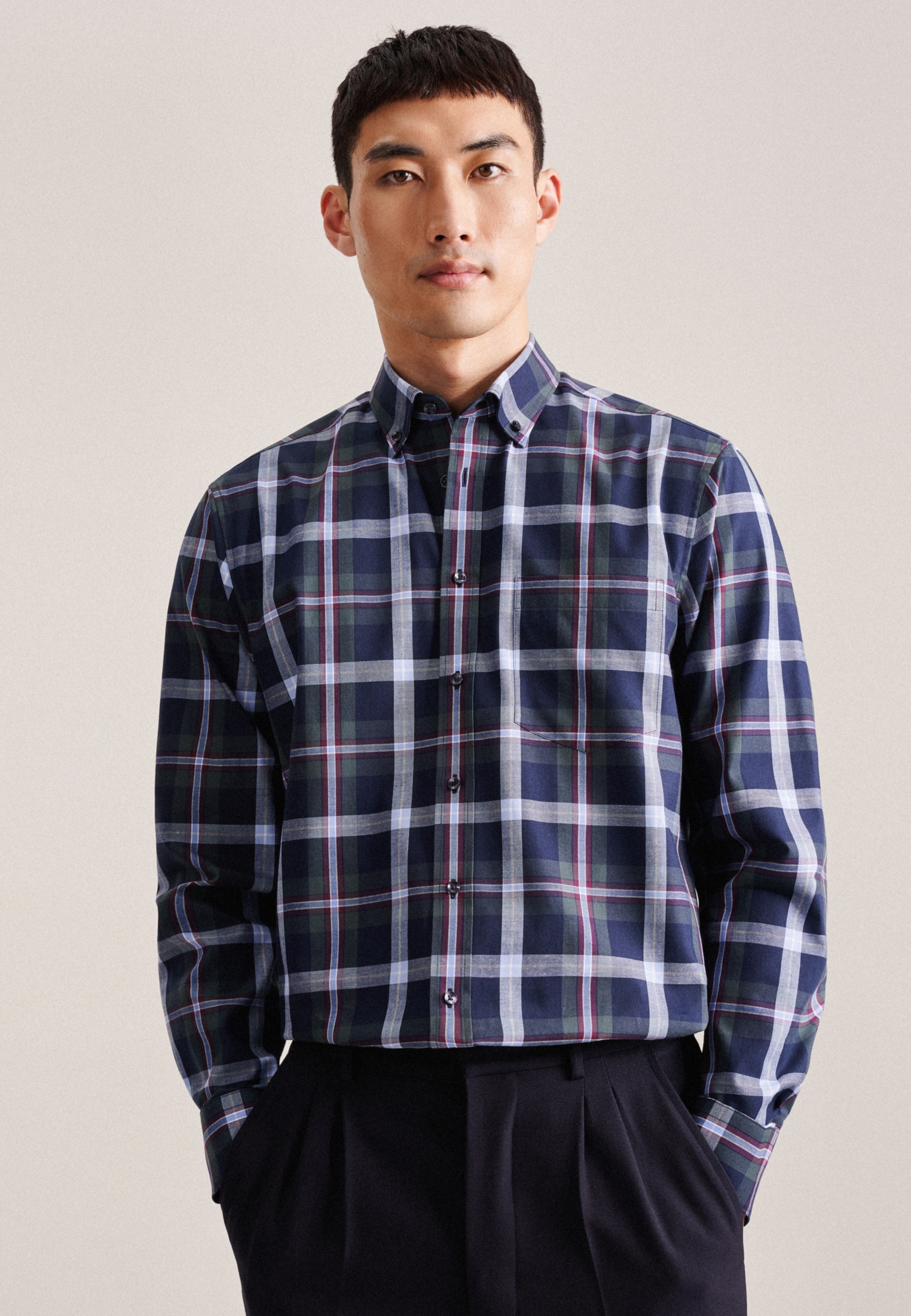 Image of seidensticker Flanellhemd "Regular" Regular 1/1 Button-Down-Kragen Karo