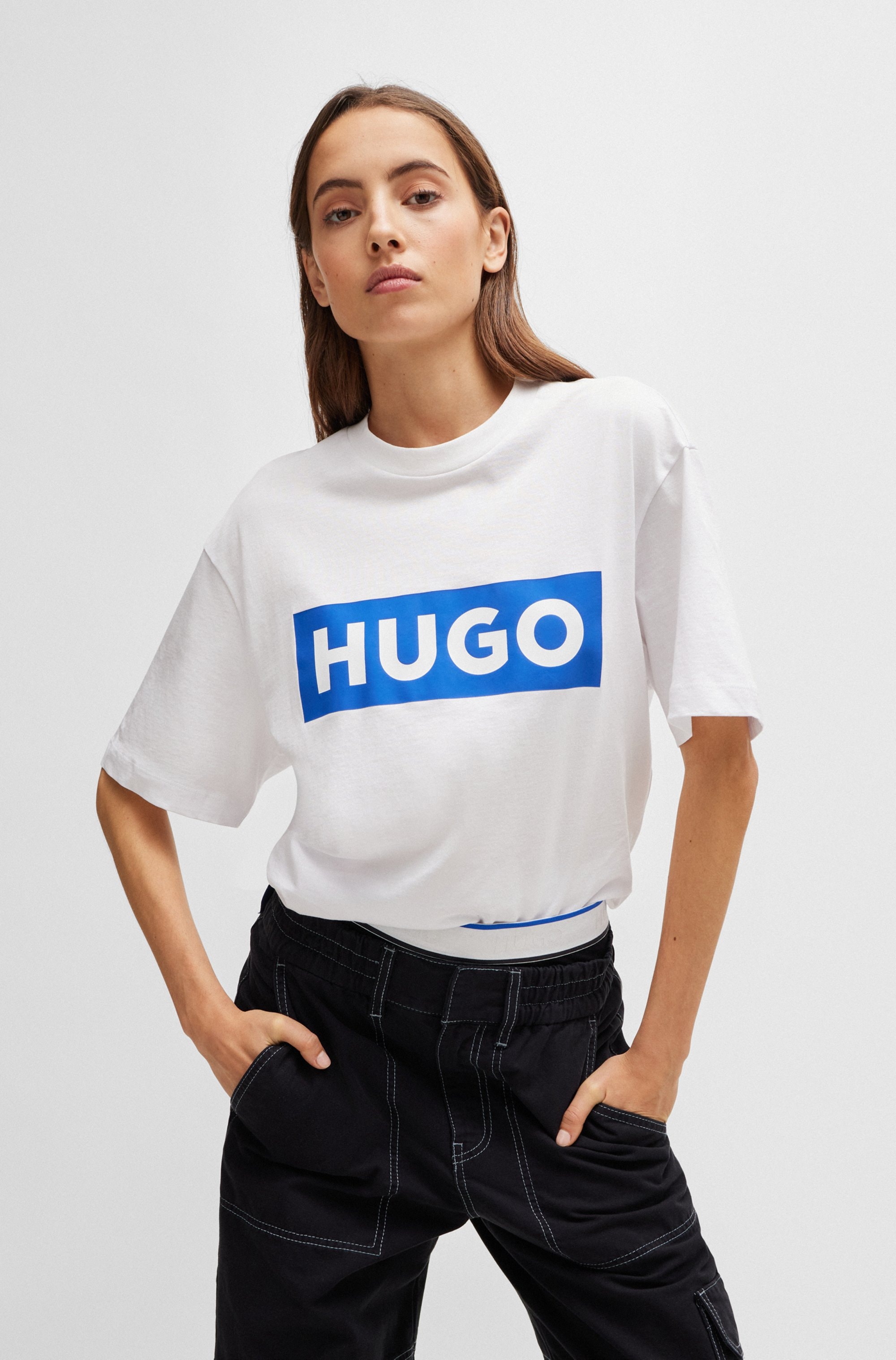 HUGO Blue T-Shirt »Nico« mit grossem Logo-Print, Unisex