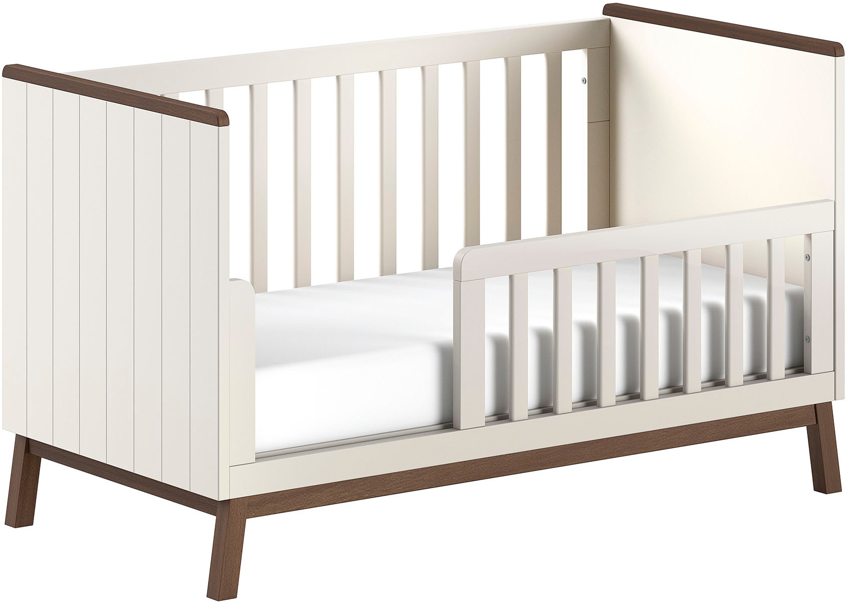 Vipack Lit bébé »Sezane 70x140 cm, in warmen Grau lackiert, Absatz nussbaumfarbig« avec sommier à latte réglable en 3 positions, convertible plus tard en lit junior