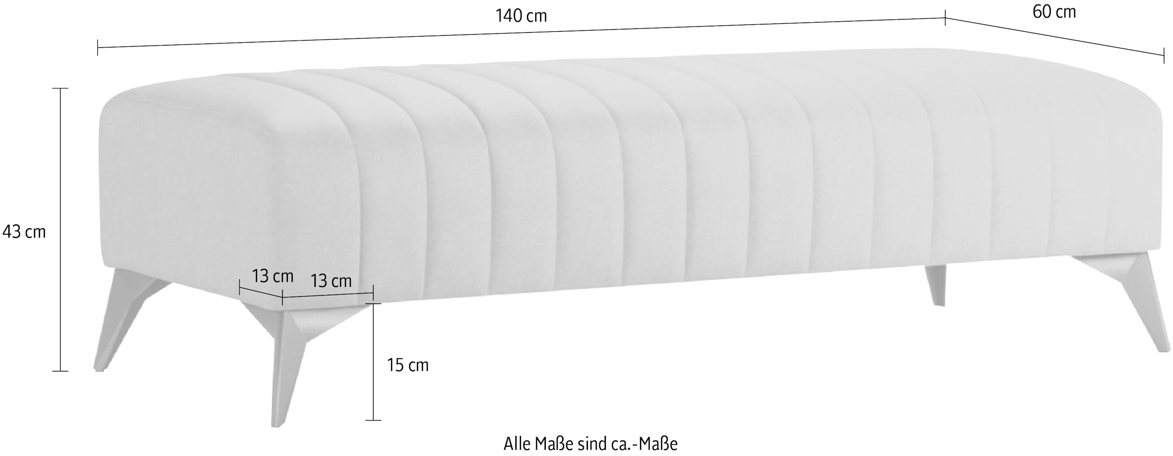 Places of Style Polsterhocker »MATTHEW Sitzhocker XXL, Masse B/T/H: 140/60/43 cm«, Steppung, belastbar bis 180 kg