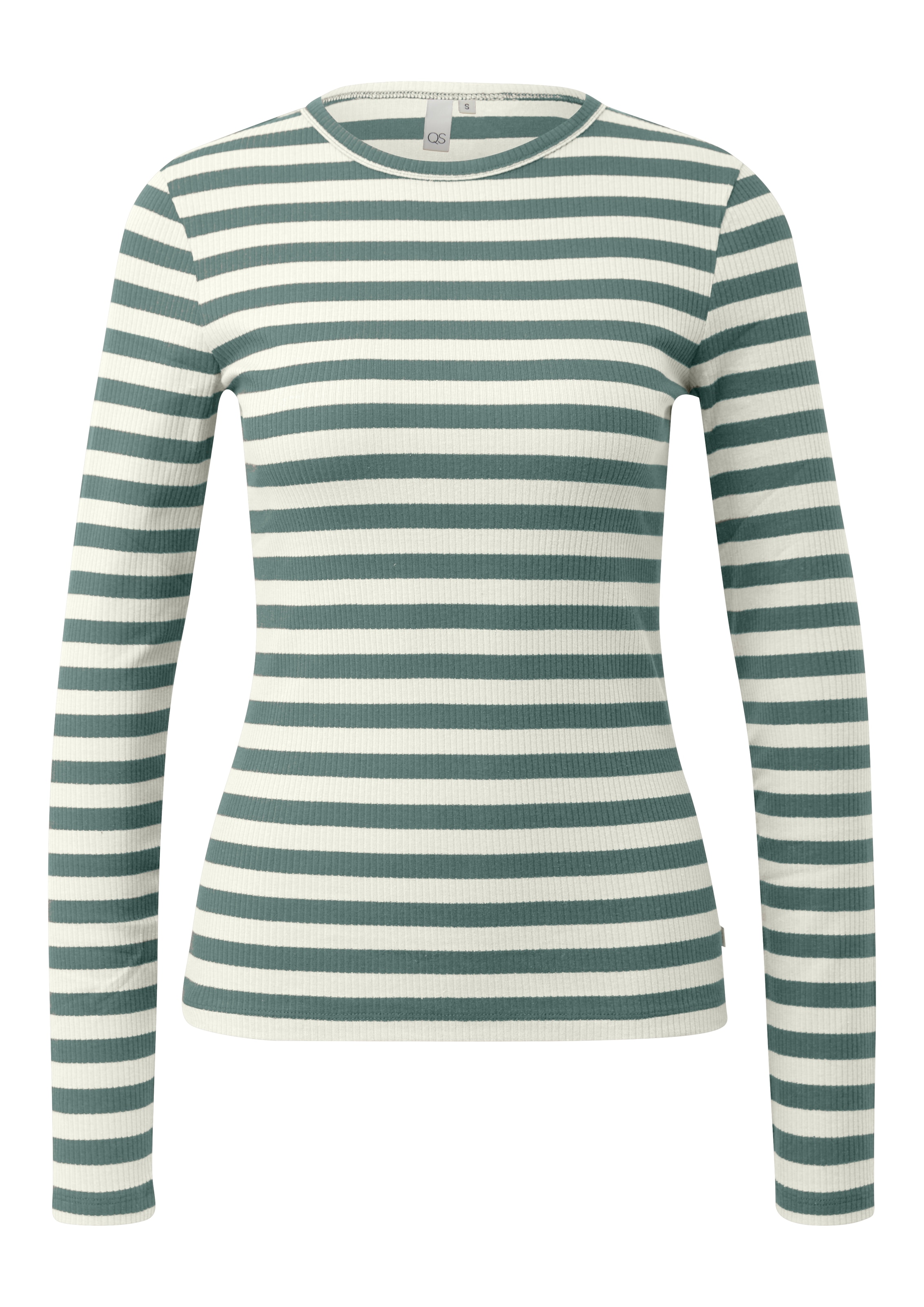 QS Langarmshirt, Sommershirt, geringelt, Ripp-Ware