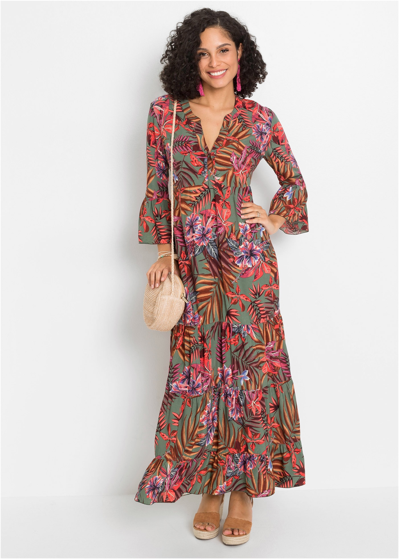 bonprix Maxikleid für Frühling und Sommer, aus Viskose, A-Linien-Passform