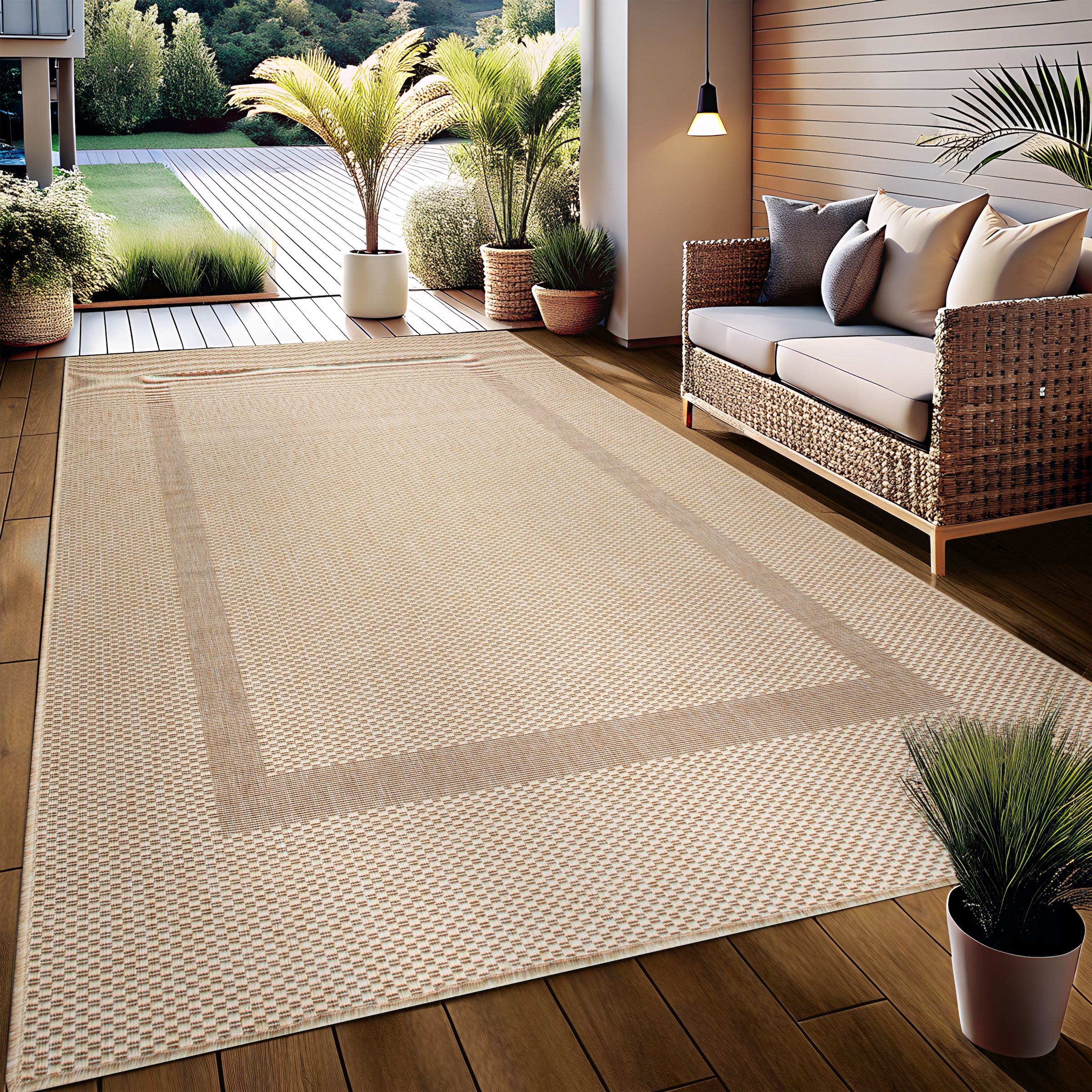 GOODproduct Teppich »Venedig Bordüre auch als Läufer erhältlich« rechteckig 3 mm Höhe In- und Outdoor geeignet, Sisal-Optik, Wetterfest & UV-beständig