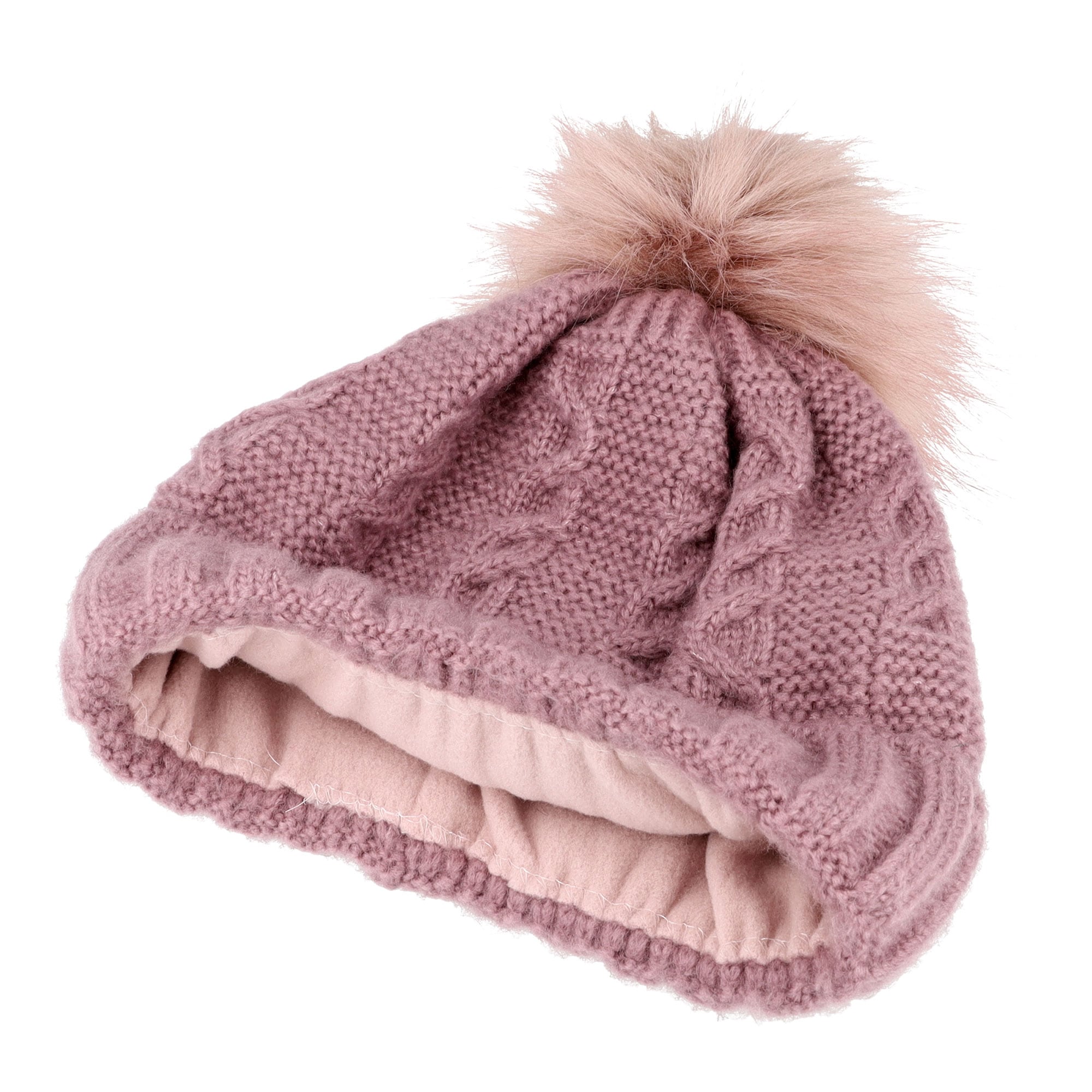 MAXIMO Bonnet tricoté angenehmer Materialmix, gefüttert, Bommel, breiter Umschlag