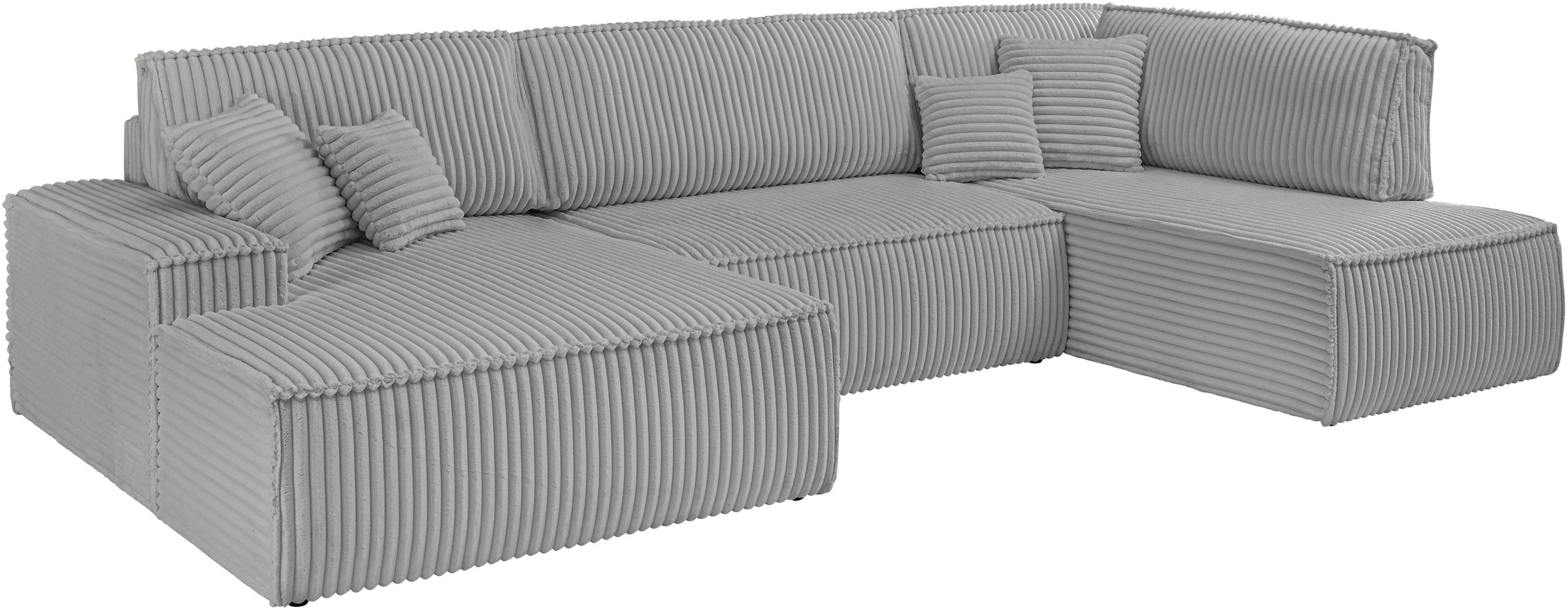 andas Wohnlandschaft »FINNLEY U-Form XXL 329 cm, Schlafsofa, Schlaffunktion m. Bettkasten«, (194/139 cm), Bouclé, Struktur und Cord