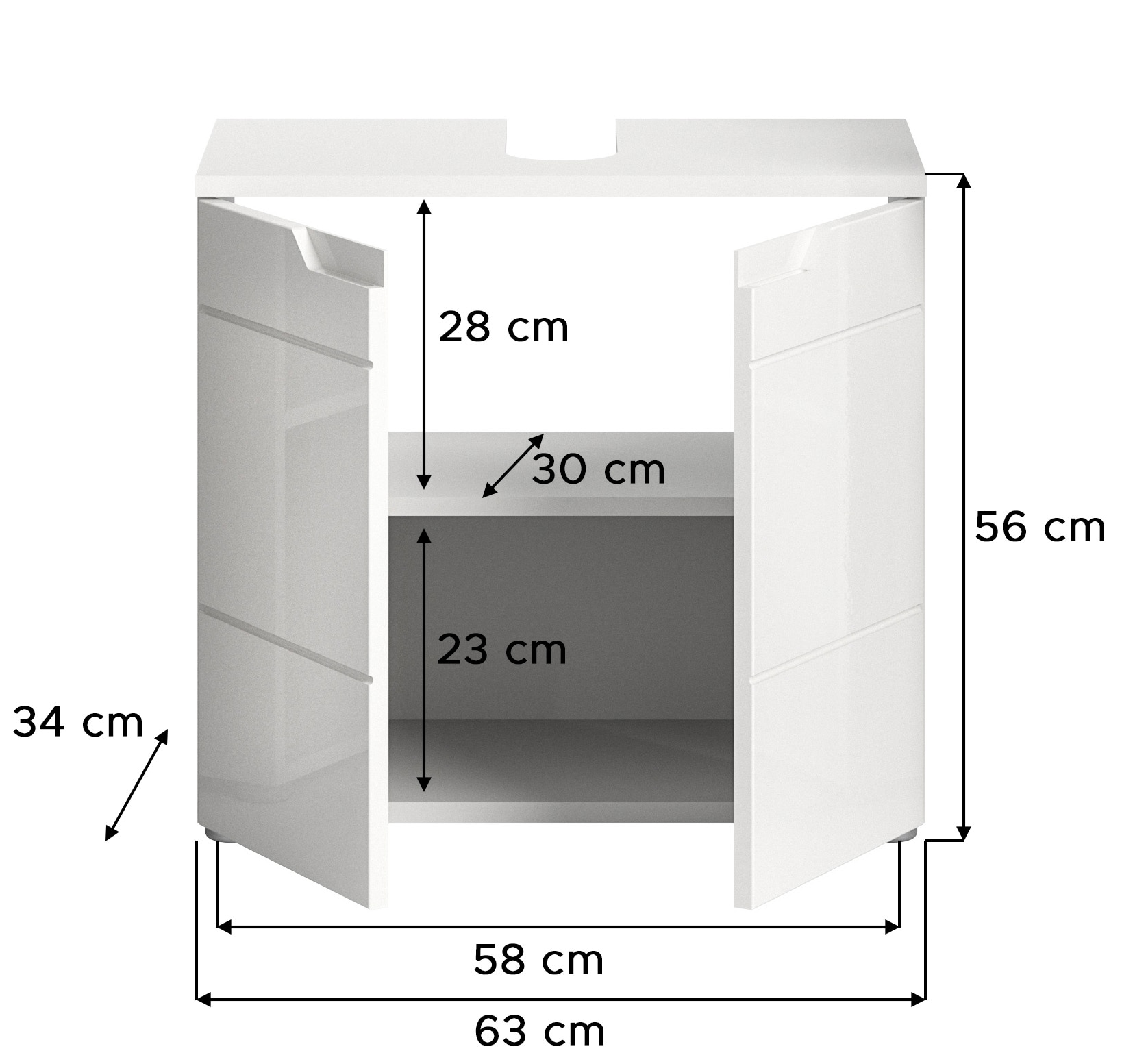 INOSIGN Armoire sous lavabo »CAPRI, Breite 63 cm, mit Siphonausschnitt,  2 Türen & 1 Einlegeboden« WBU, Unterschrank, Badschrank, Badunterschrank, Waschbeckenschrank