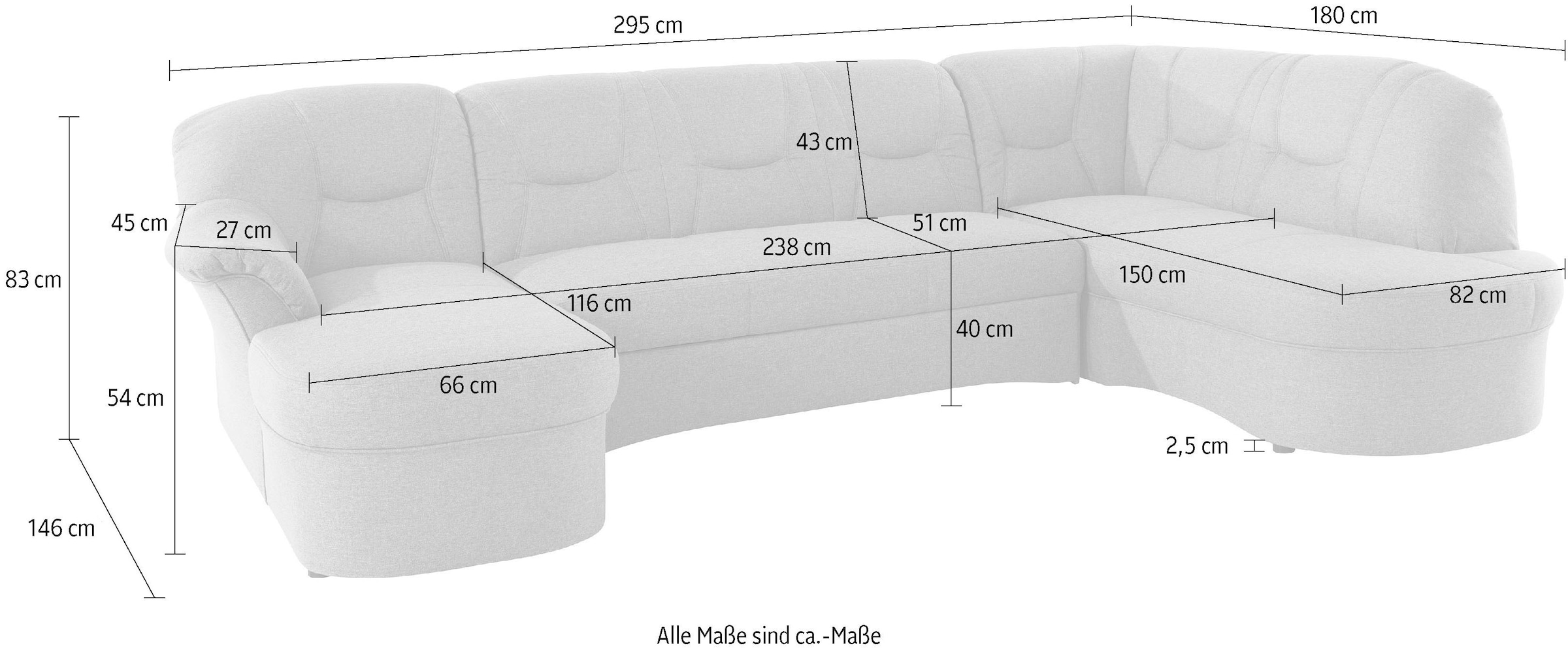 DOMO collection Wohnlandschaft »SARAFINA 295x83x180 cm, auch mit Federkern für mehr Sitzkomfort!« whlw. mit Bettfunktion, elegantes Design, U-Form