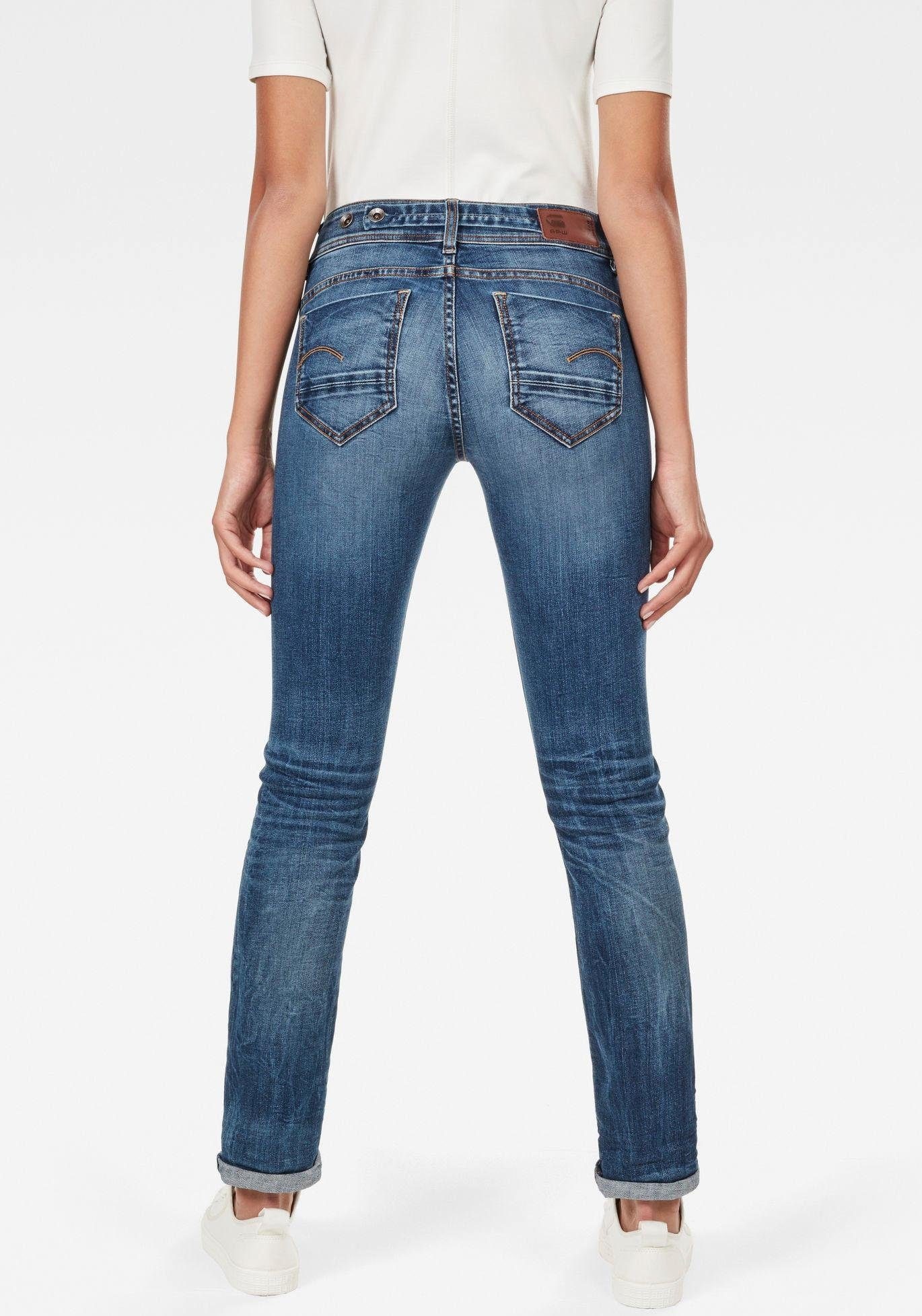 G-Star RAW Slim-fit-Jeans »Midge Mid Straight Wmn«, mit Used-Effekten