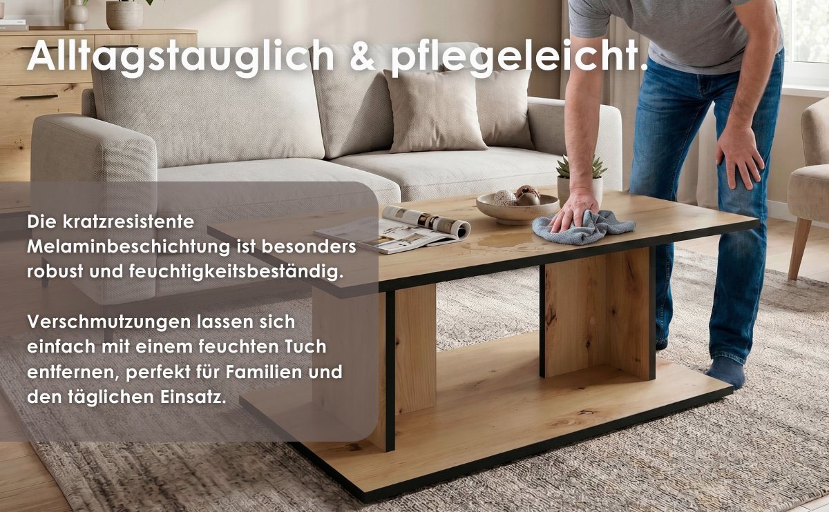 byLIVING Table basse »TOM« Aspect chêne ou blanc, bord noir, capacité de charge 40 kg, L : 110 cm