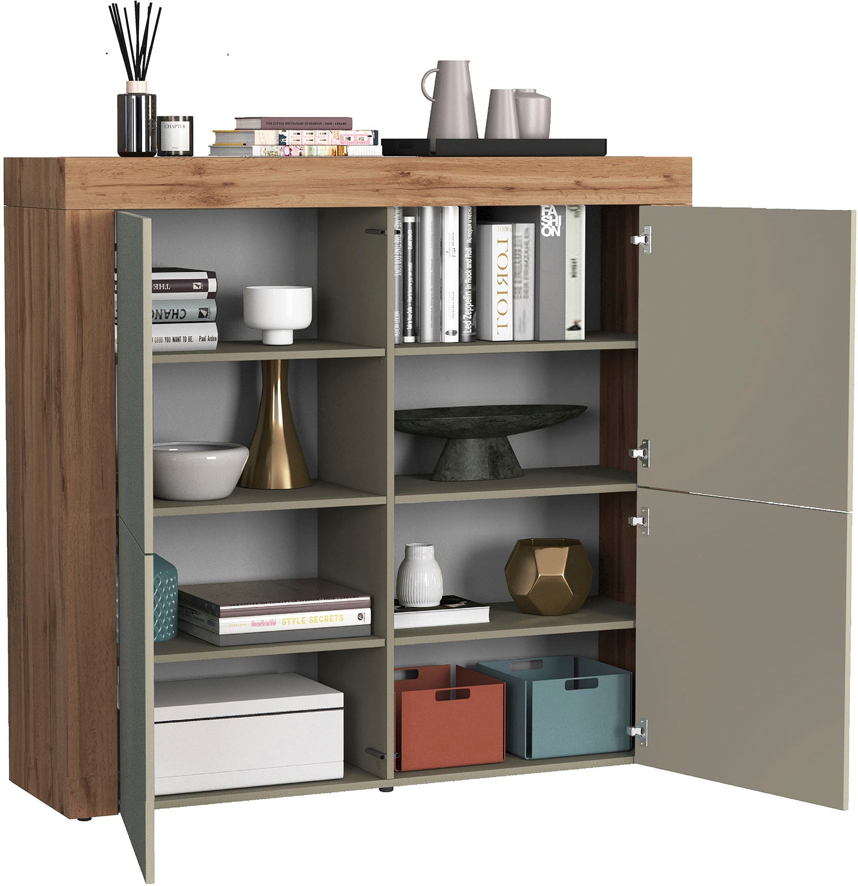 GOODproduct Buffet haut »CHRONOS Breite 140 cm mit 4 Türen und 8 Fächer 'Made in Italy'« 1 cuis tlg. Hohes Sideboard, Kommode, Schrank, Grifflos mit Push to Open