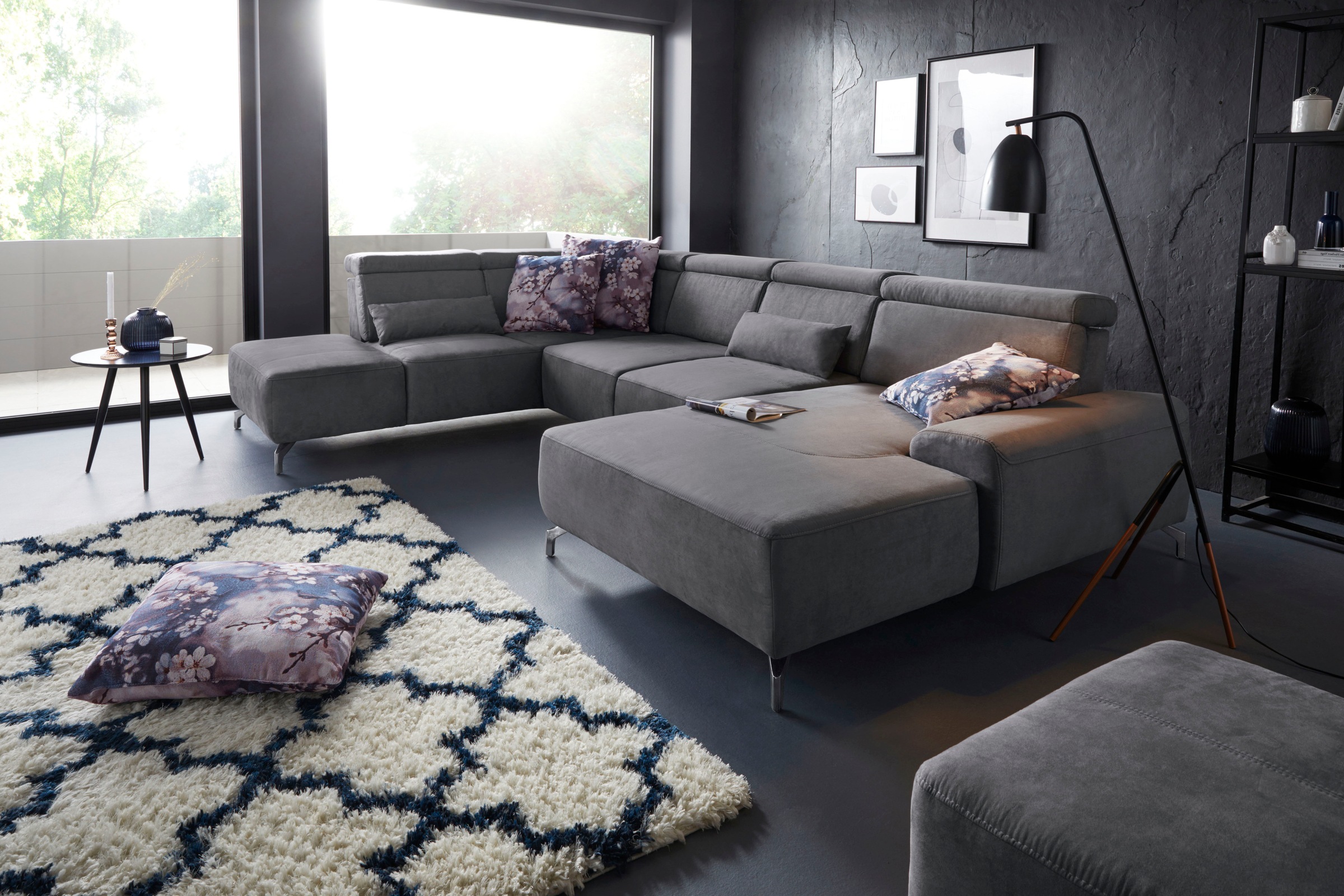 sit&more Wohnlandschaft »Gizeh U-Form«, 12 cm Fusshöhe, inklusive Sitztiefenverstellung und Kopfteilverstellung