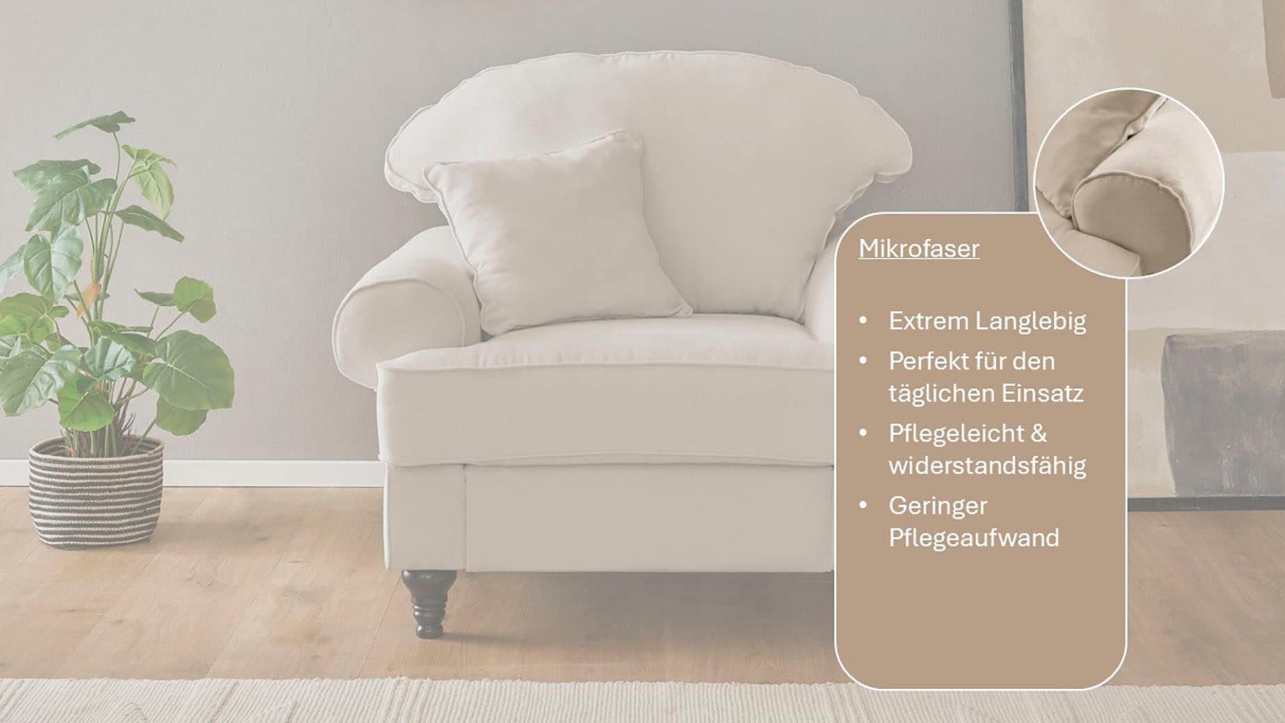 GOODproduct Fauteuil »Westminster mit hochwertigem Microfaserbezug, in 5 Farben verfügbar« rembourrage à ressorts, pied tourné, coussin décoratif inclus