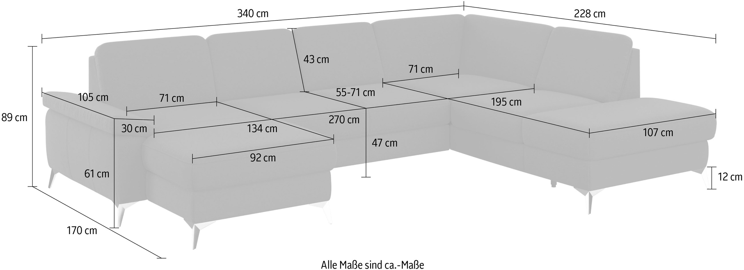 sit&more Wohnlandschaft »Padua U-Form« inklusive Sitztiefenverstellung, Armteilfunktion und Federkern