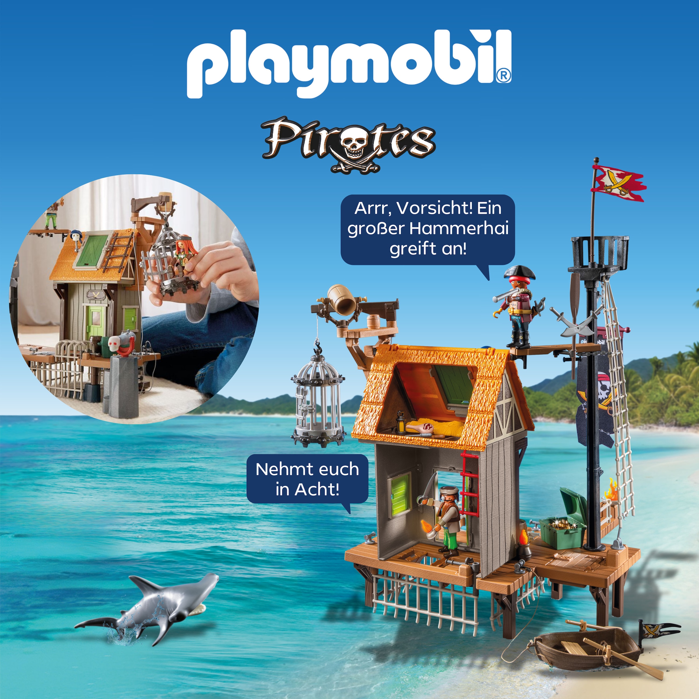 Playmobil® Konstruktions-Spielset »Piratenhafen mit Seeräuber-Gefängnis (71792), Playmobil Pirates« Made in Germany