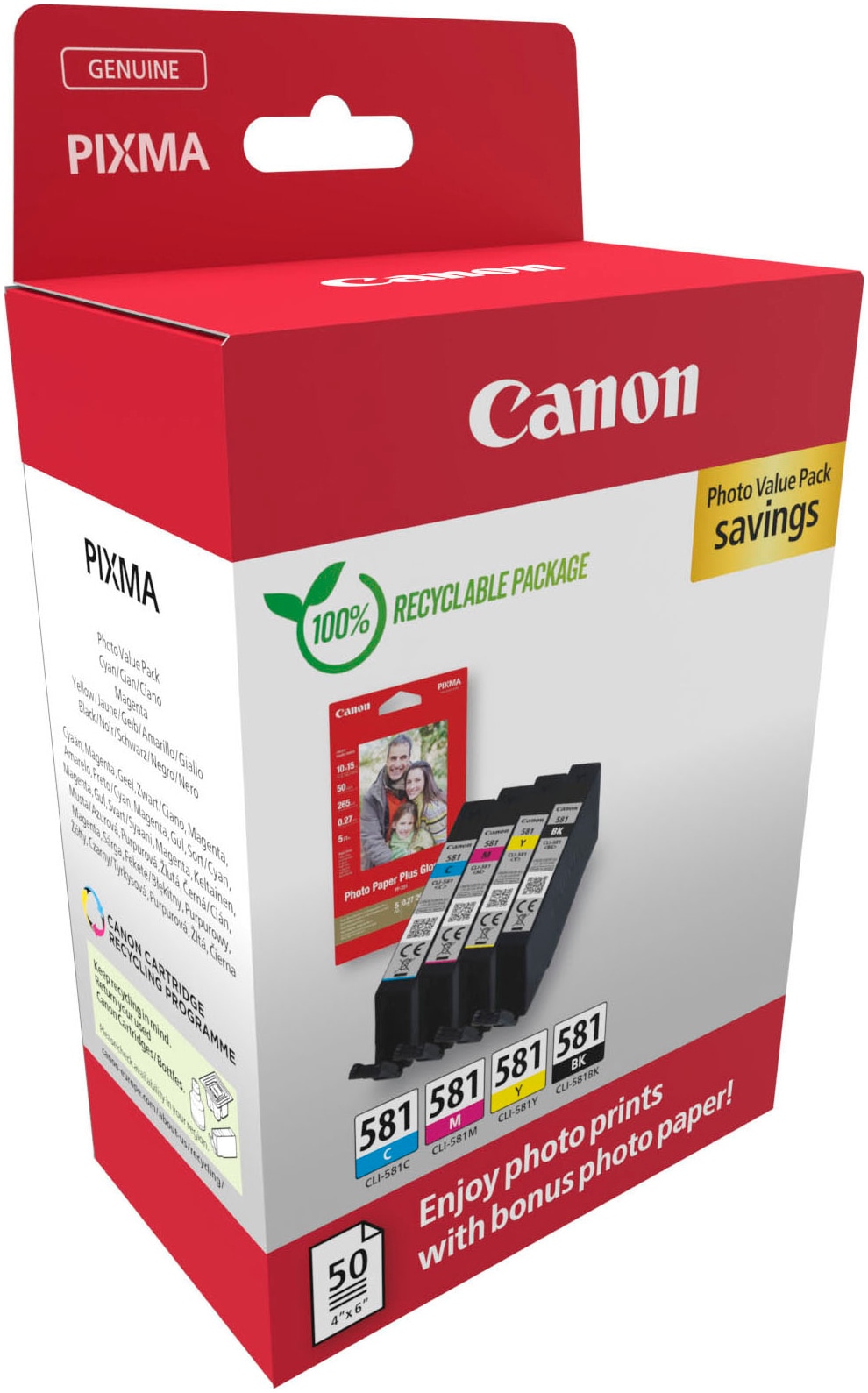 Canon Tintenpatrone »CLI-581 BK/C/M/Y Tinte + Fotopapier Value Pack«