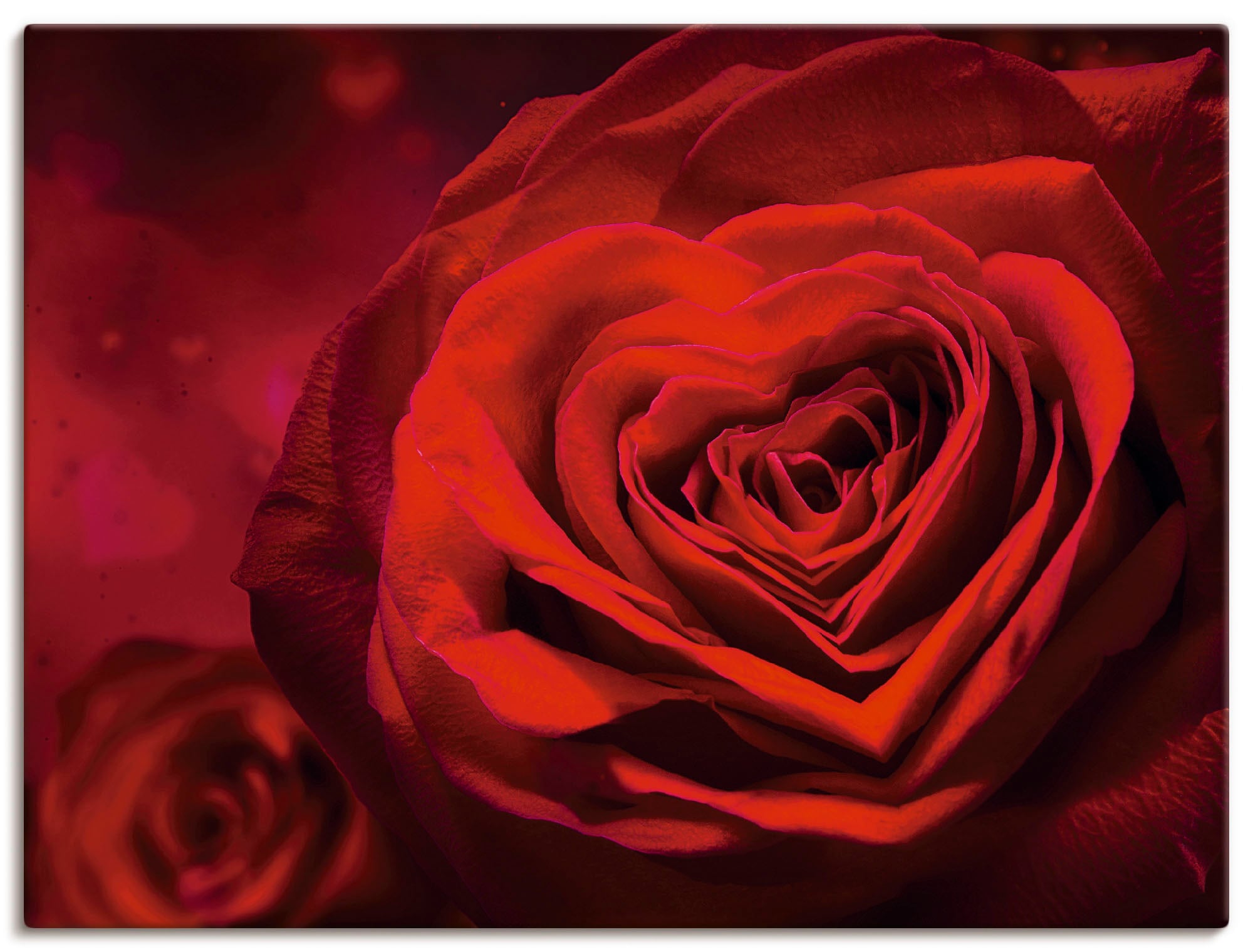 Image of Artland Leinwandbild "Valentinseinladung mit Herzen und Rosen" Blumen 1 Stk. tlg. auf Holzrahmen gespannt