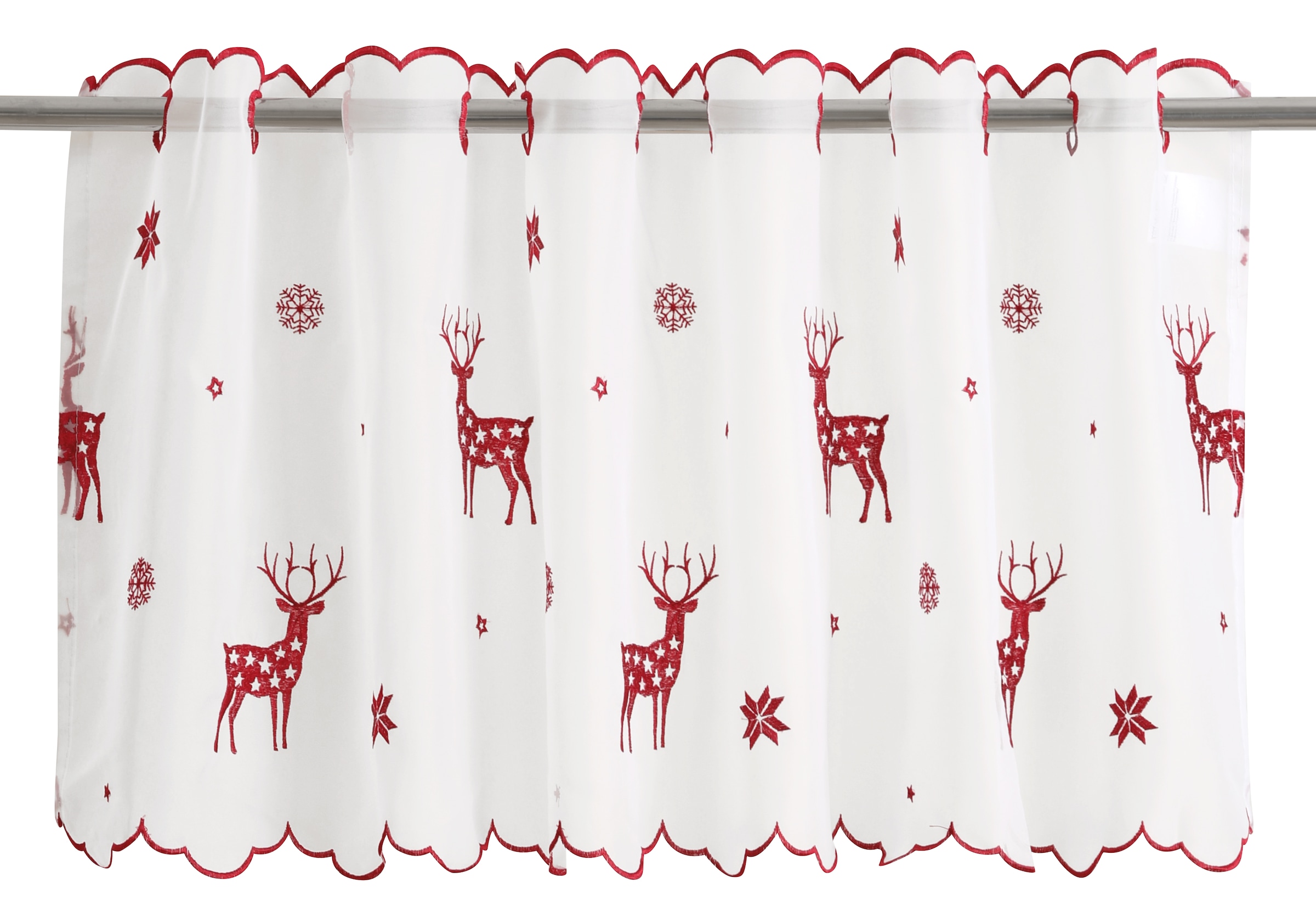 GOODproduct Scheibengardine »Elch« Durchzuglöcher 1 Stk. tlg. Mit Rentieren, Sternen und Schneeflocken bestickt