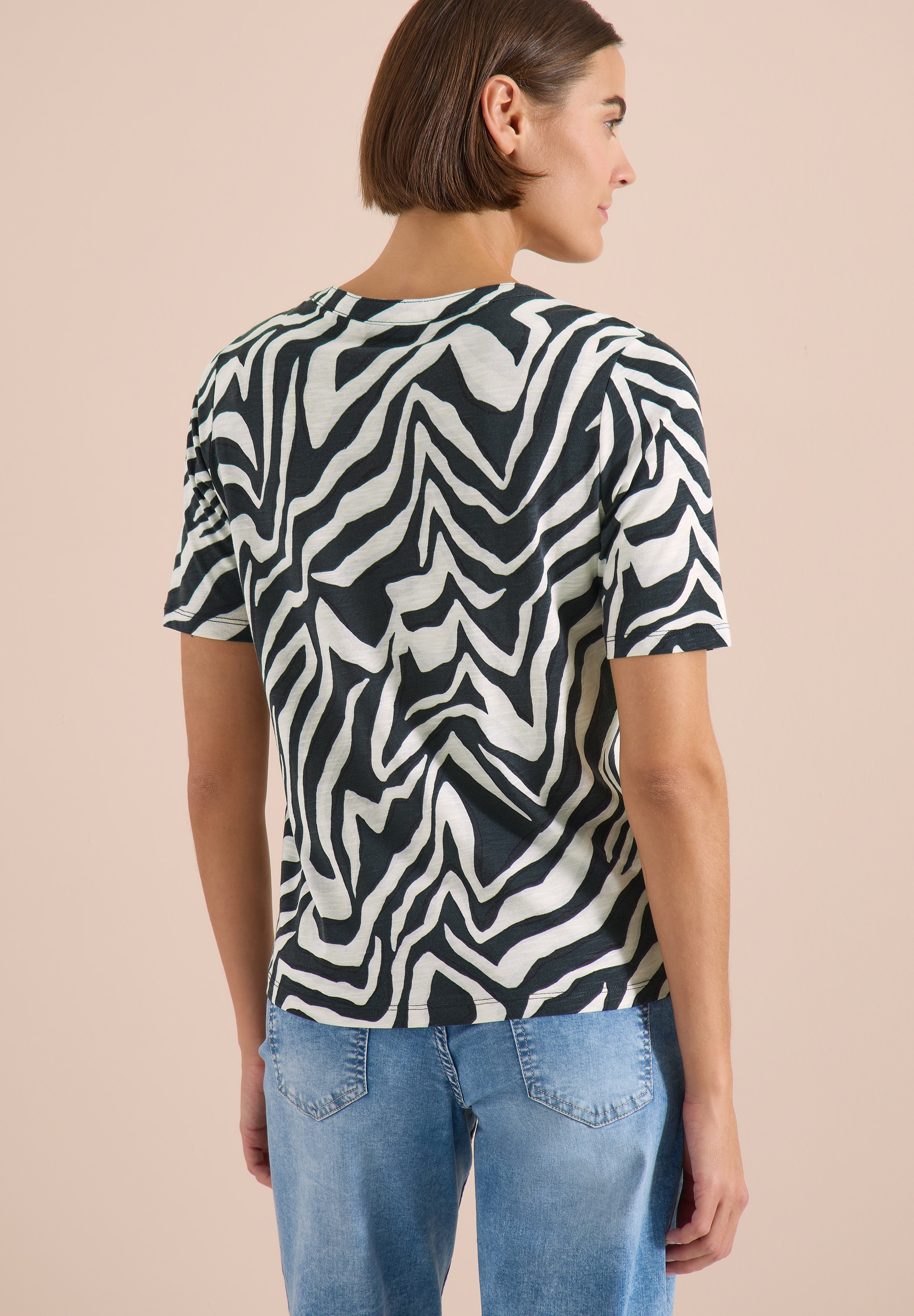 Cecil Kurzarmshirt Sommershirt mit Zebra-Print