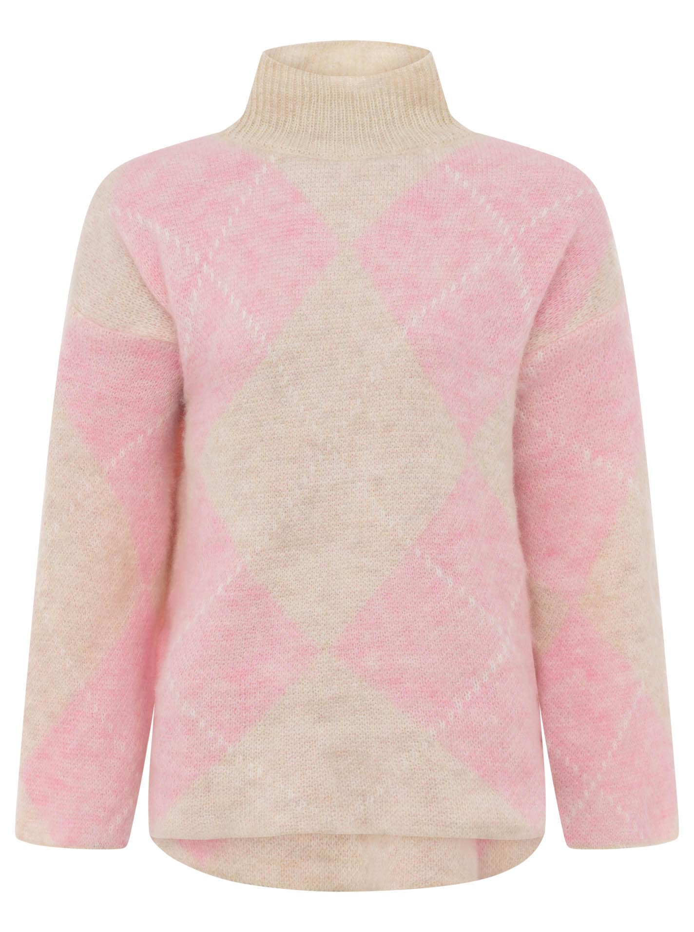Zwillingsherz Pull à col roulé »"Argyle"« grand motif losanges, col haut, tricot, taille unique