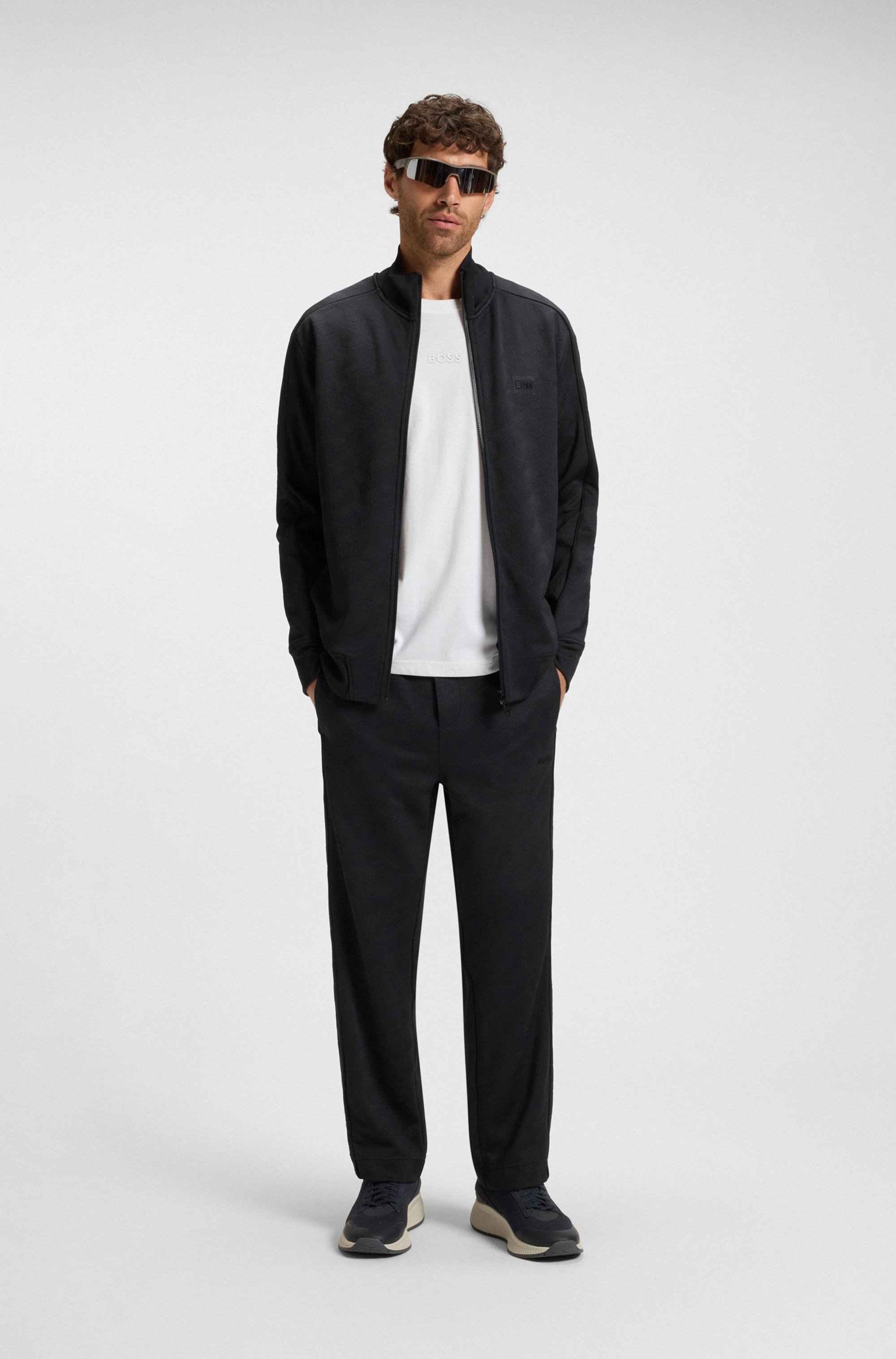 BOSS GREEN Veste sweat »Mirror« Flachstrickkragen, regular fit, Reissverschluss, gesteppter Jacquard