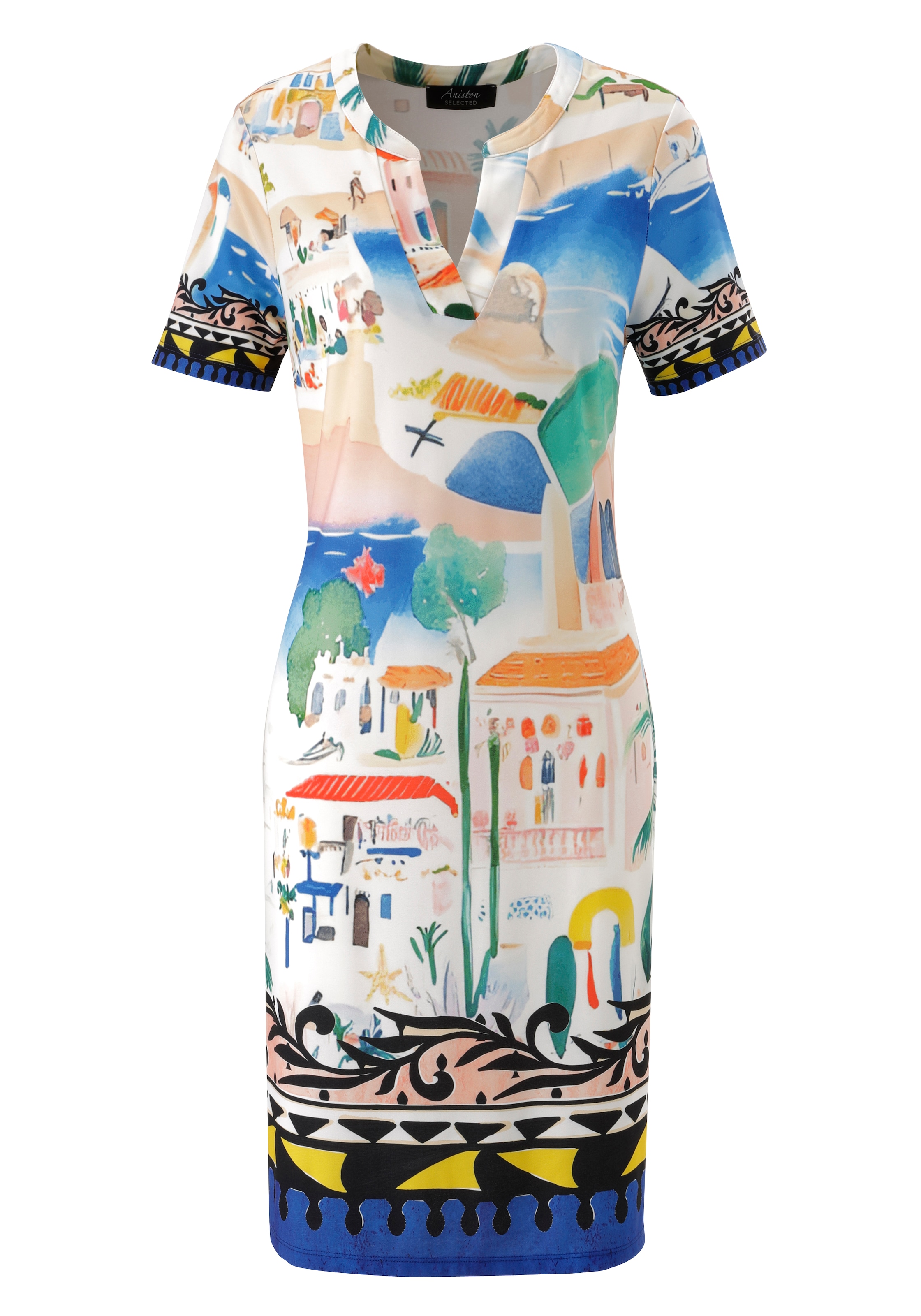 Aniston SELECTED Robe en jersey mit farbenfrohem, sommerlichem Urlaubsmotiv  - NEUE KOLLEKTION