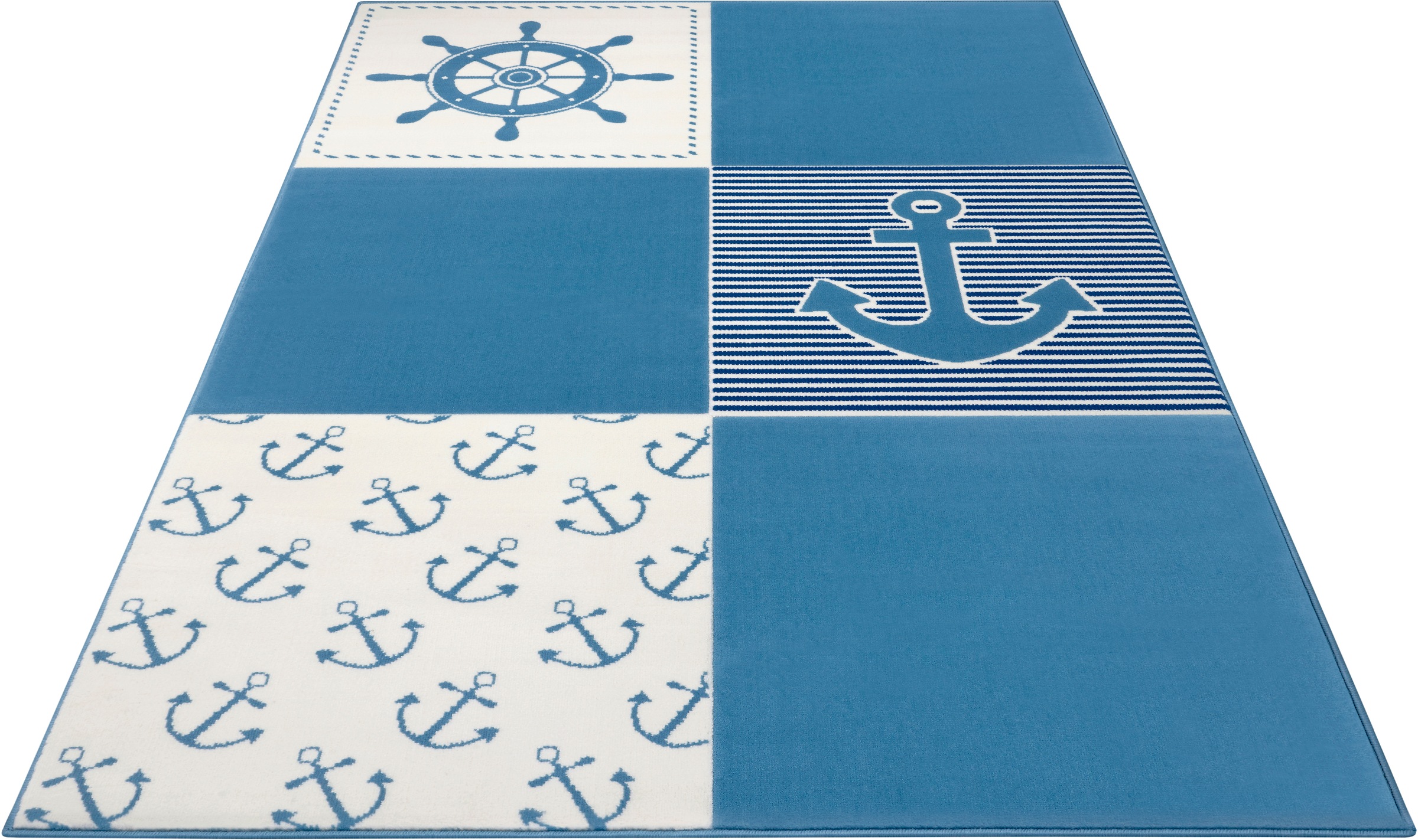 Image of HANSE Home Kinderteppich »Ocean Patchwork«, rechteckig, 9 mm Höhe, Steuerrad, Anker Motiv, Kurzflor, Kinderzimmer, Strapazierfähig, Pflegeleicht, Robust bei Ackermann Versand Schweiz