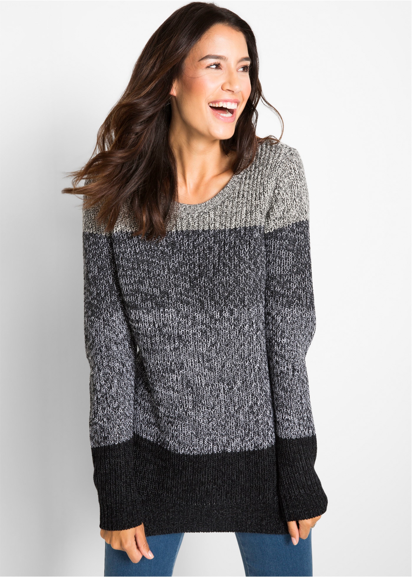 Image of bonprix Strickpullover aus Baumwollmischung, ohne Verschluss, eng anliegende Passform