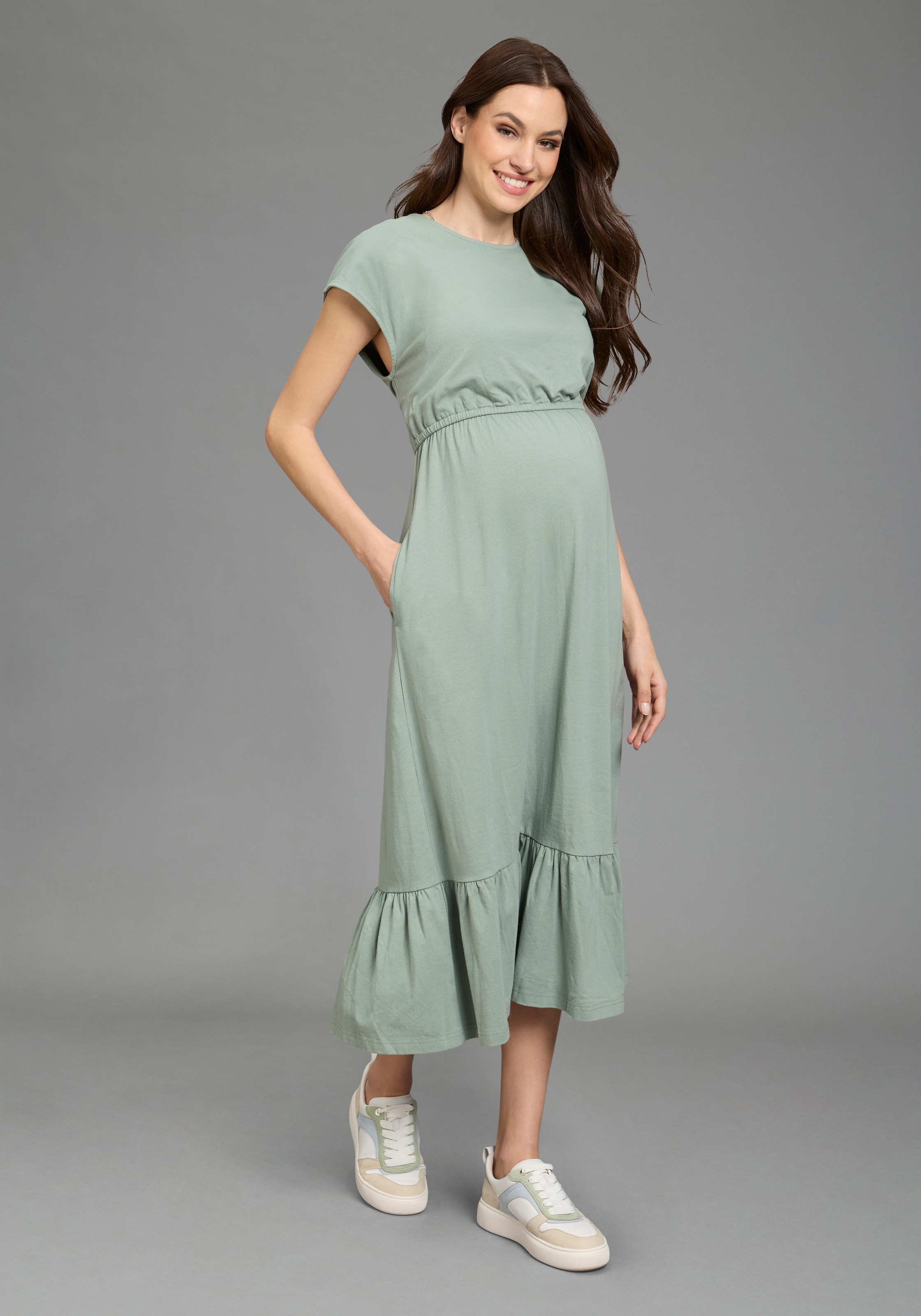 Neun Monate Robe de maternité »2er Pack Umstandskleider« Packung, 2, 2 pièces tlg. modischer Stil, für Schwangerschaft, aus Jersey, Kurzarm