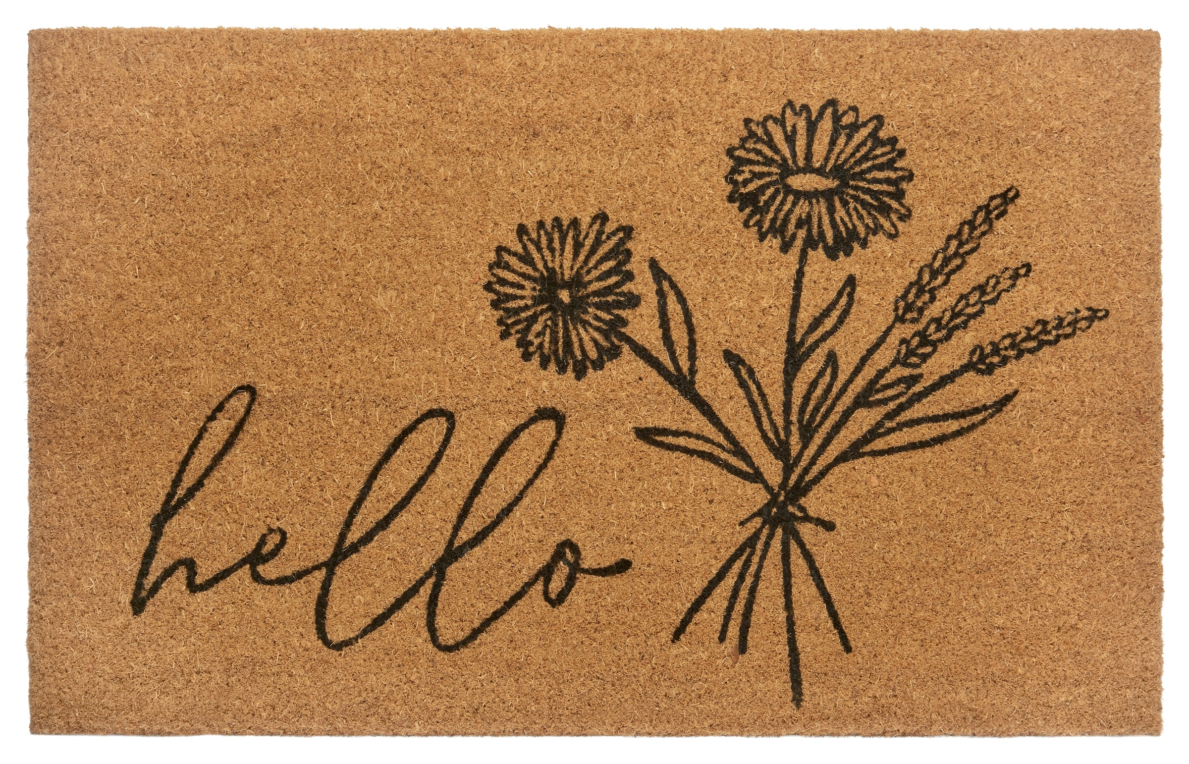 Image of HANSE Home Fussmatte "Hello & Flowers, Türmatte" rechteckig 15 mm Höhe Kokos, Schmutzfangmatte, Outdoor, Rutschfest, Innen, Kokosmatte, Flur