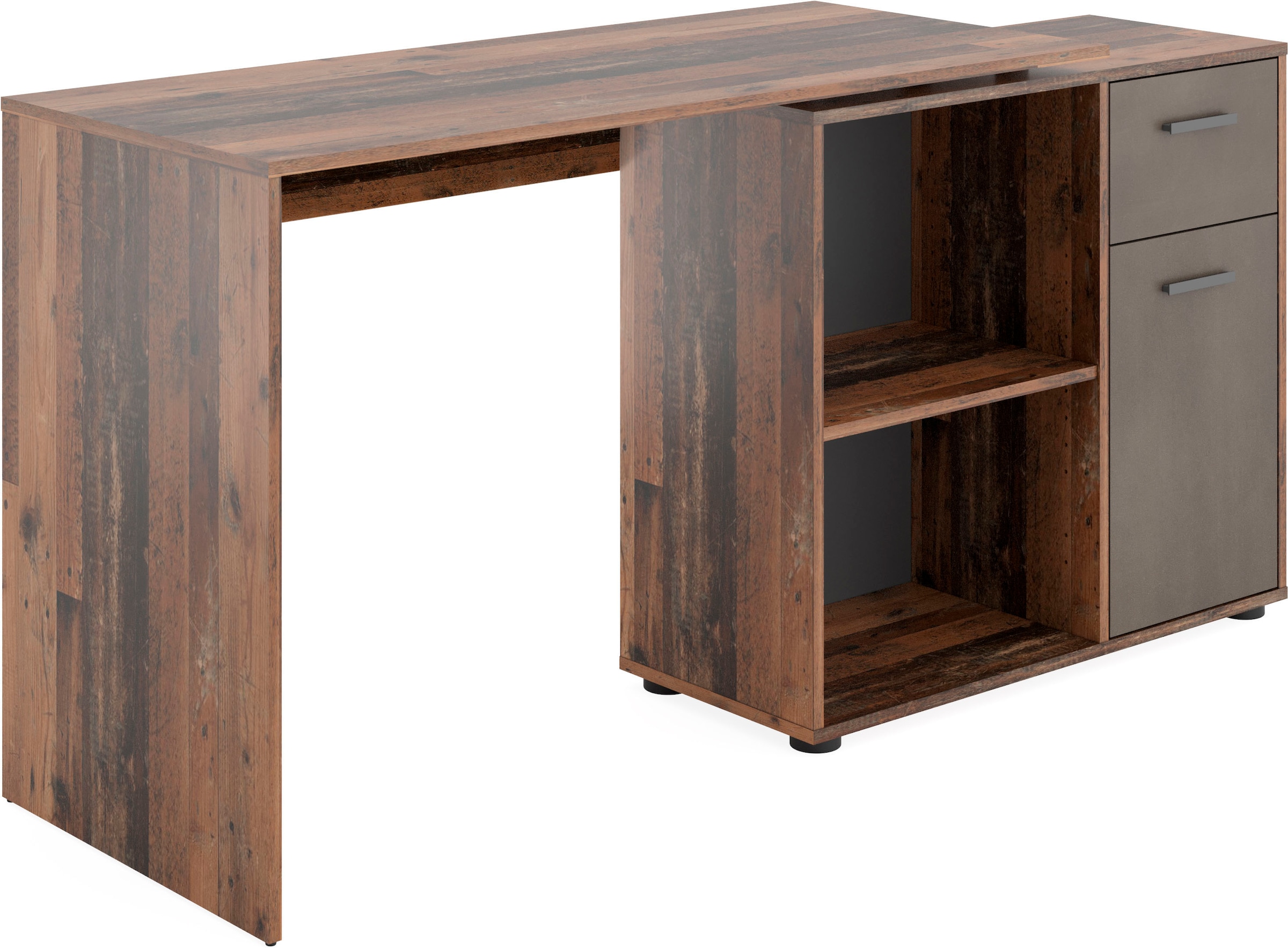FMD Eckschreibtisch »AUGSBURG«, Schreibtisch/Sideboard m. Stauraum, beidseitig montierb., 117/148 cm