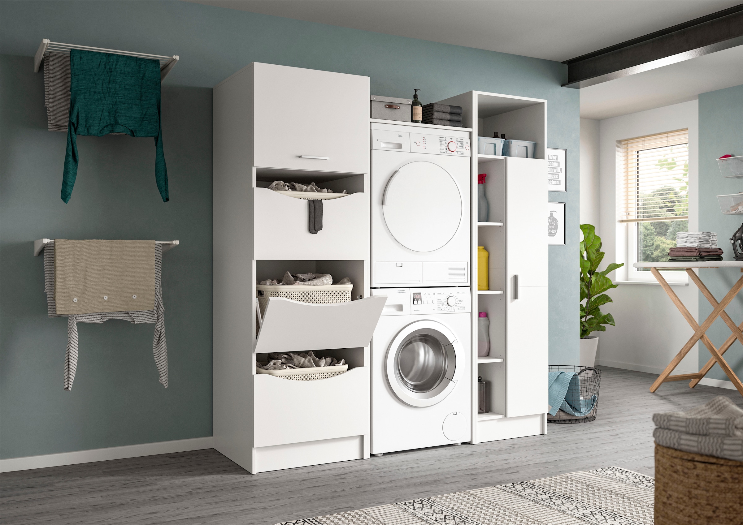 welltime Badmöbel-Set »FALAS,  3-teilig, Hauswirtschaftsraum Set, Breite 176 cm« Set, 1x Wäscheschrank, 1x Waschmaschinenumbauschrank, 1x Mehrzweckschrank, 3 Stk. tlg.