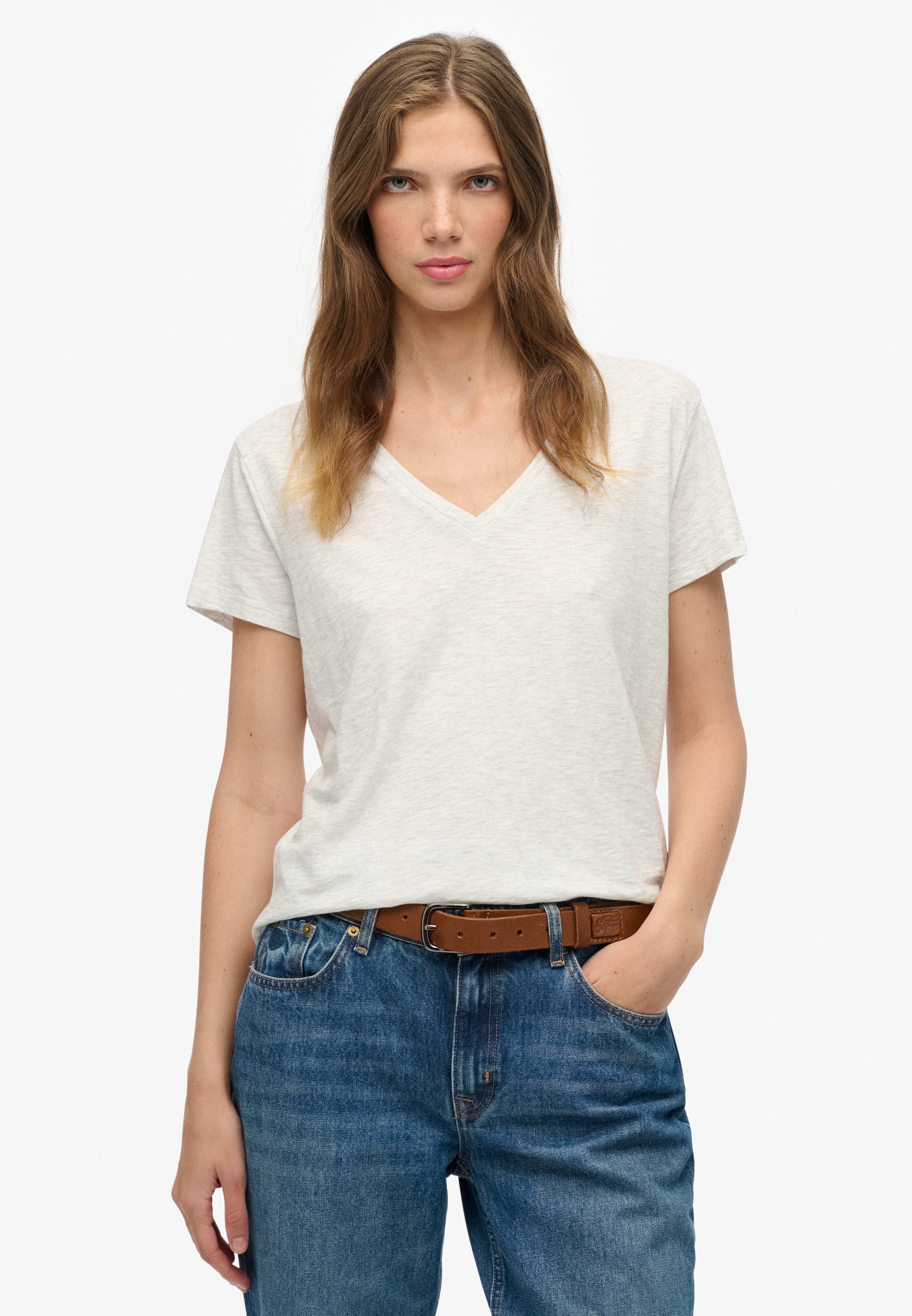 Superdry T-shirt »STUDIOS SLUB EMB VEE TEE« Baumwollmischung, relaxed fit