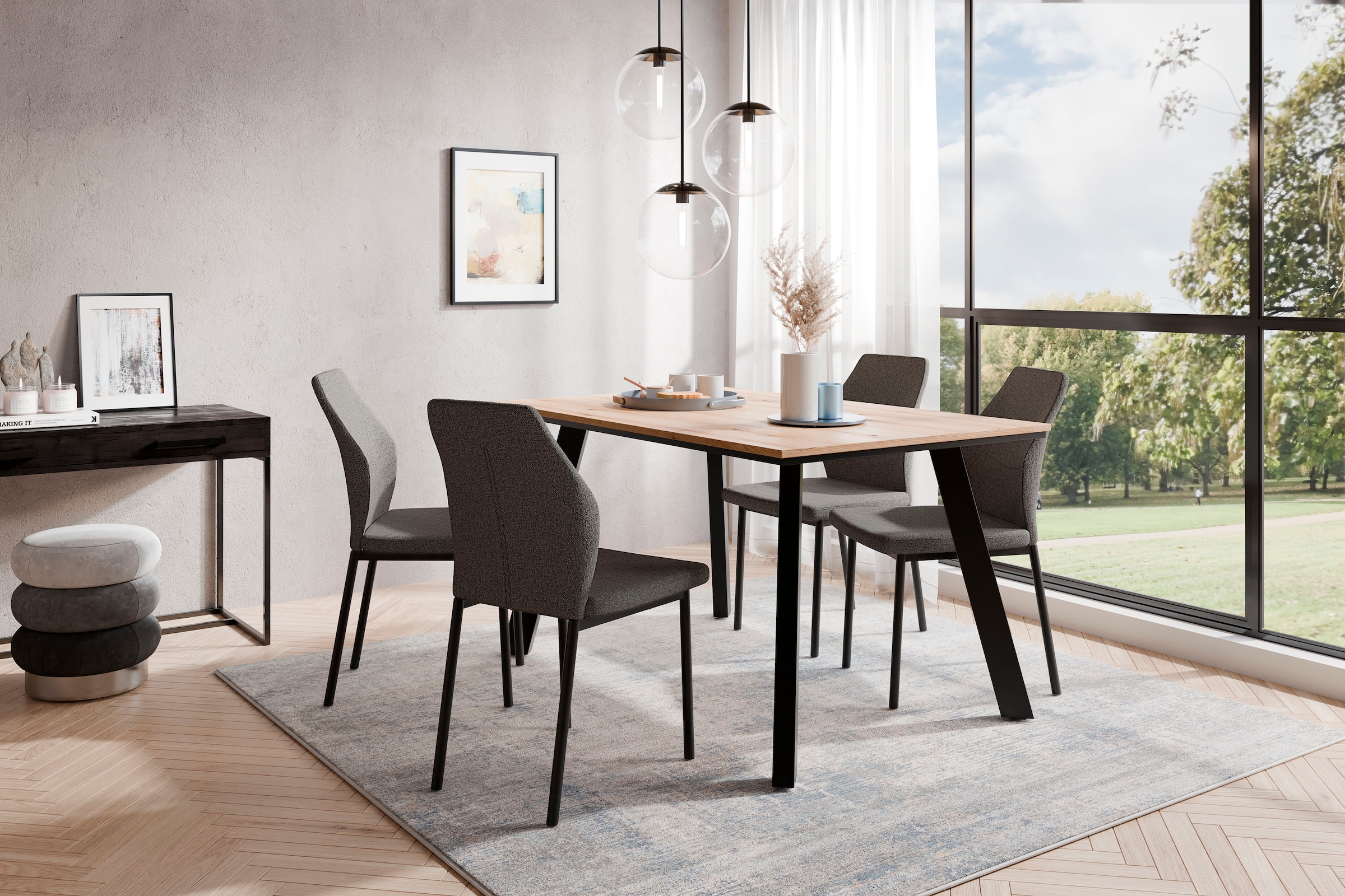 Home affaire Essgruppe »Genf Tischgruppe BESTSELLER,«, (Set, 5 tlg.), Küchentisch, 4 Stühle, moderne Tischplatte in eiche/schwarz