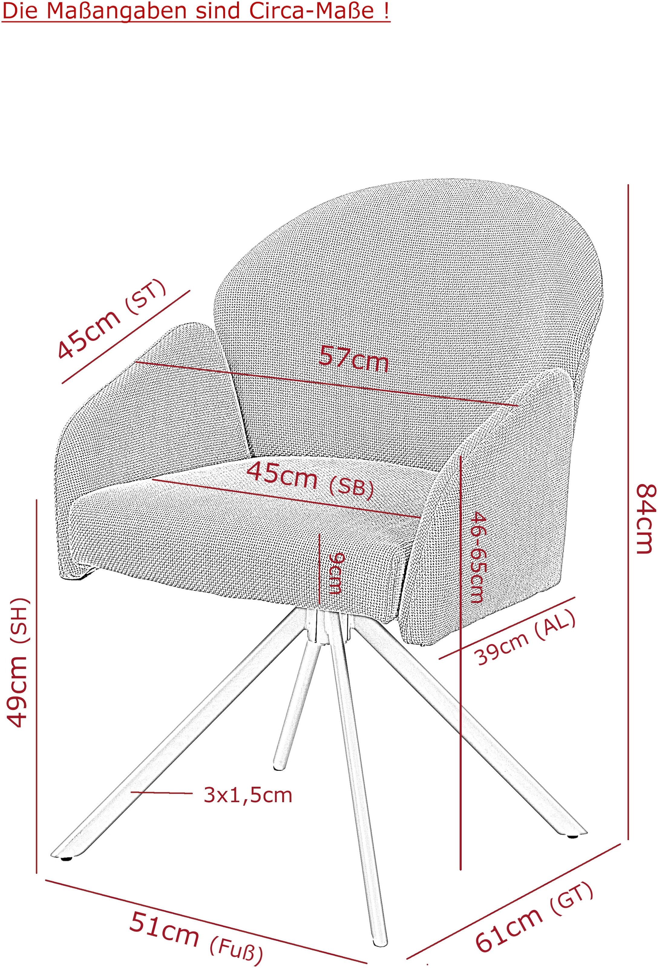 HELA Chaise avec accoudoirs »HOLLY« (Set) 1 cuis360° drehbar, Armlehnen, Gestell angepasst, Swing Back Komfortrücken