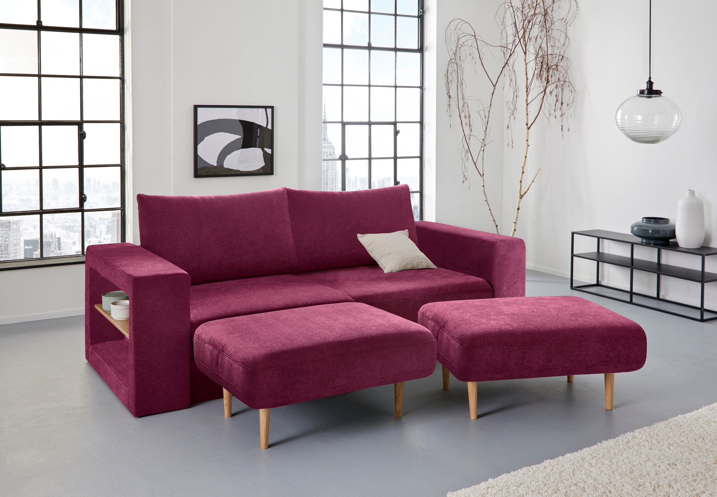 3,5-Sitzer »Looksvb«, Verwandlungssofa: aus Sofa wird Sofa mit 2 Hockern, mit...