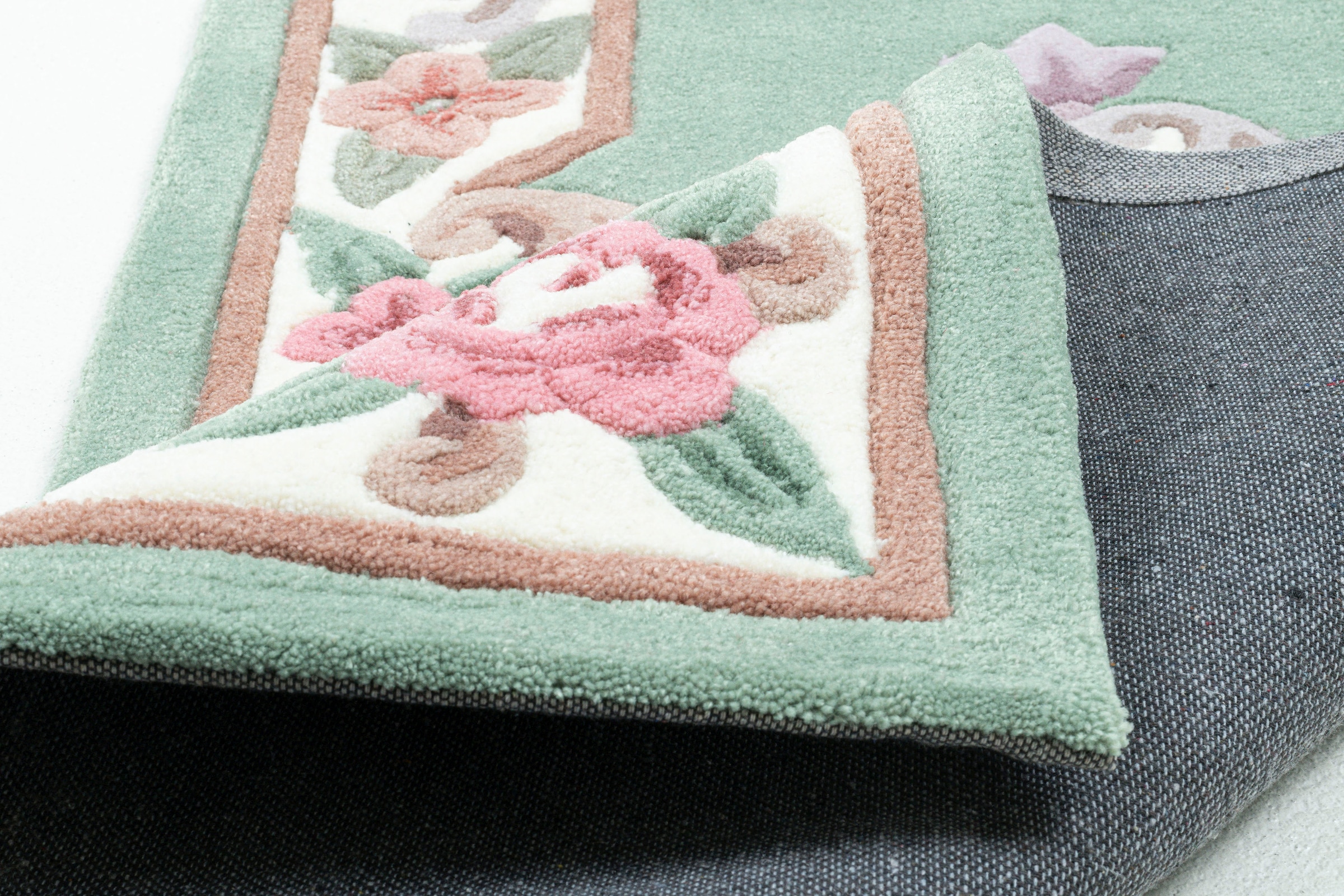 THEKO Bordure de lit »Ming« Höhe 14 mm 3 cuis tlg. Bettvorleger, Läufer-Set, hochwertiges Acrylgarn, florales Design