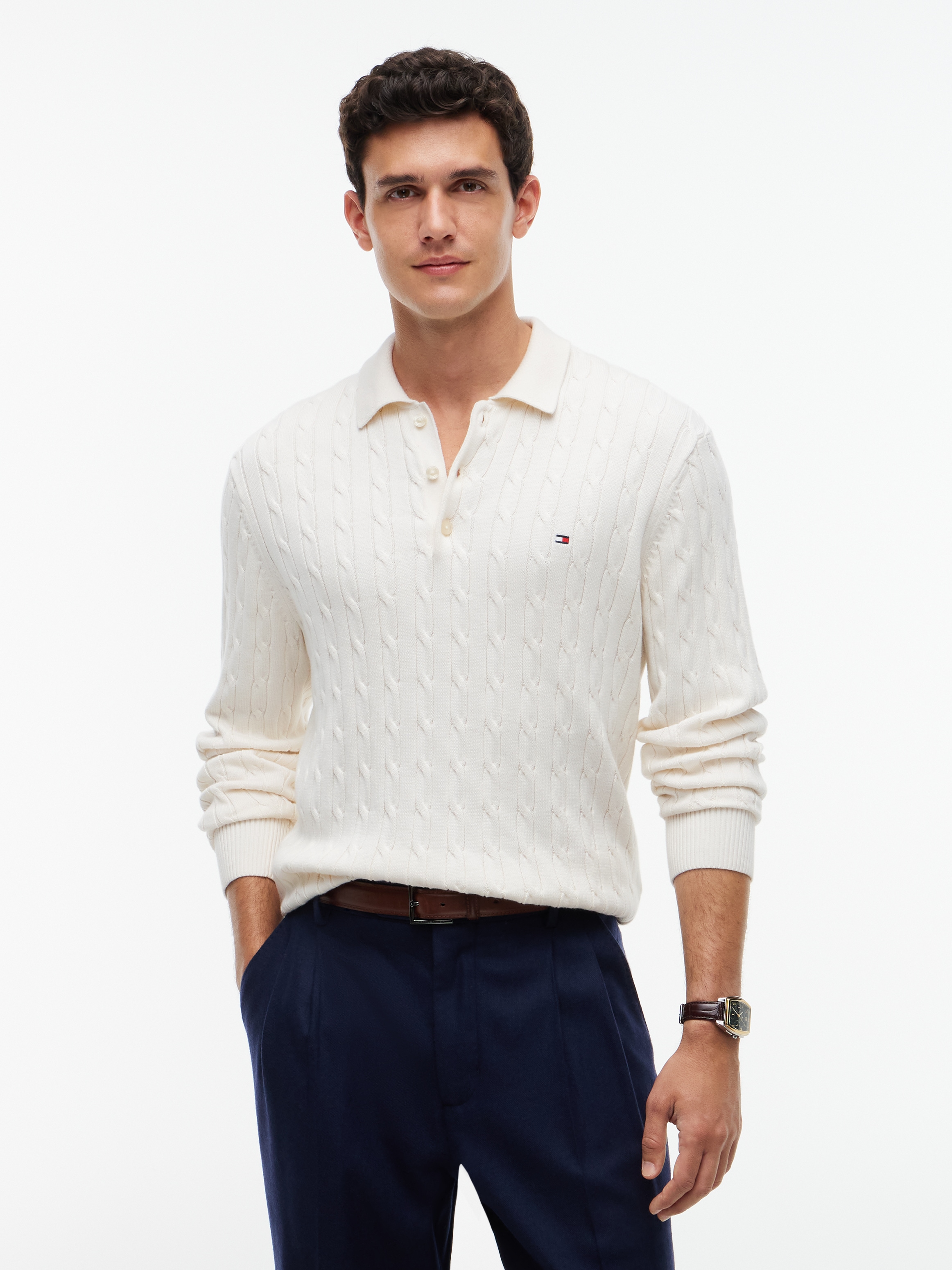 Image of Tommy Hilfiger Polokragenpullover "CLASSIC COTTON CABLE" mit Zopfmuster, regular fit