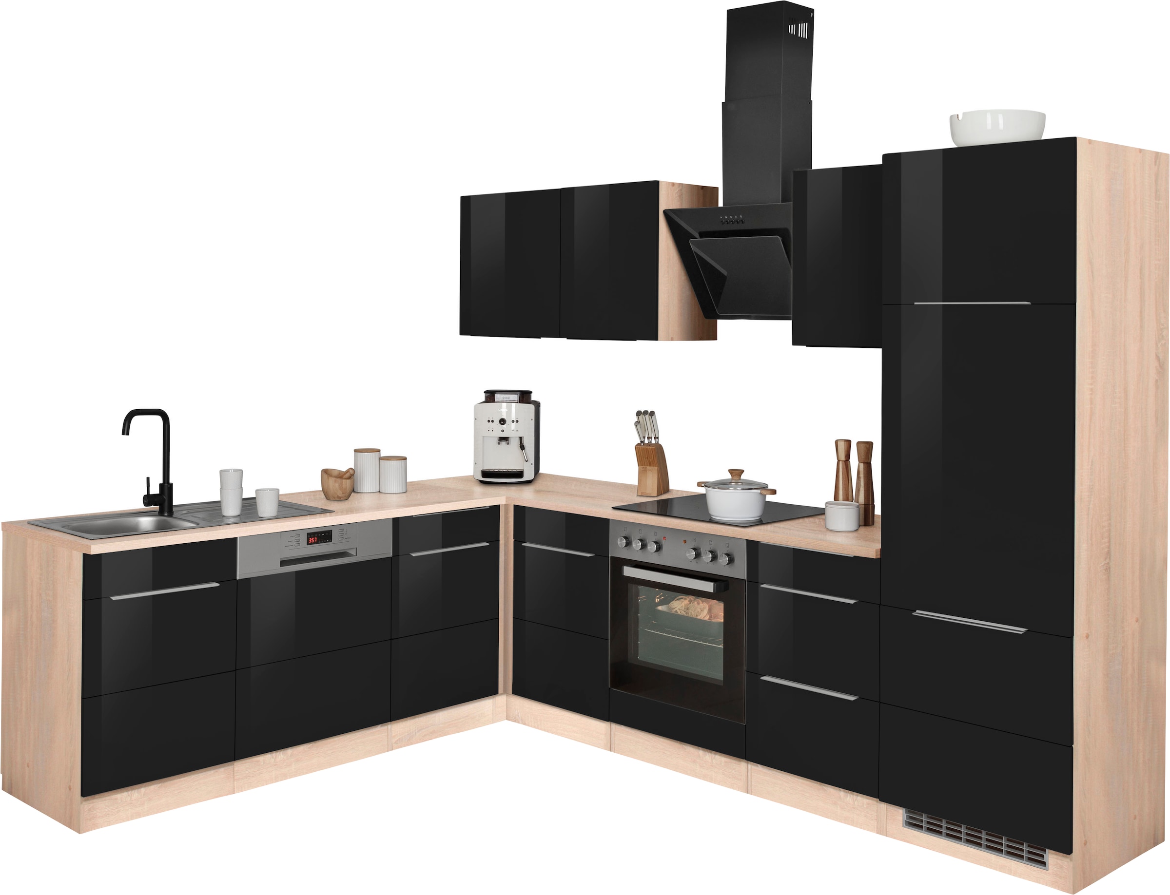KOCHSTATION »KS-Brindisi« Stellbreite 220/280 cm, wahlweise mit E-Geräten, mit MDF-Fronten