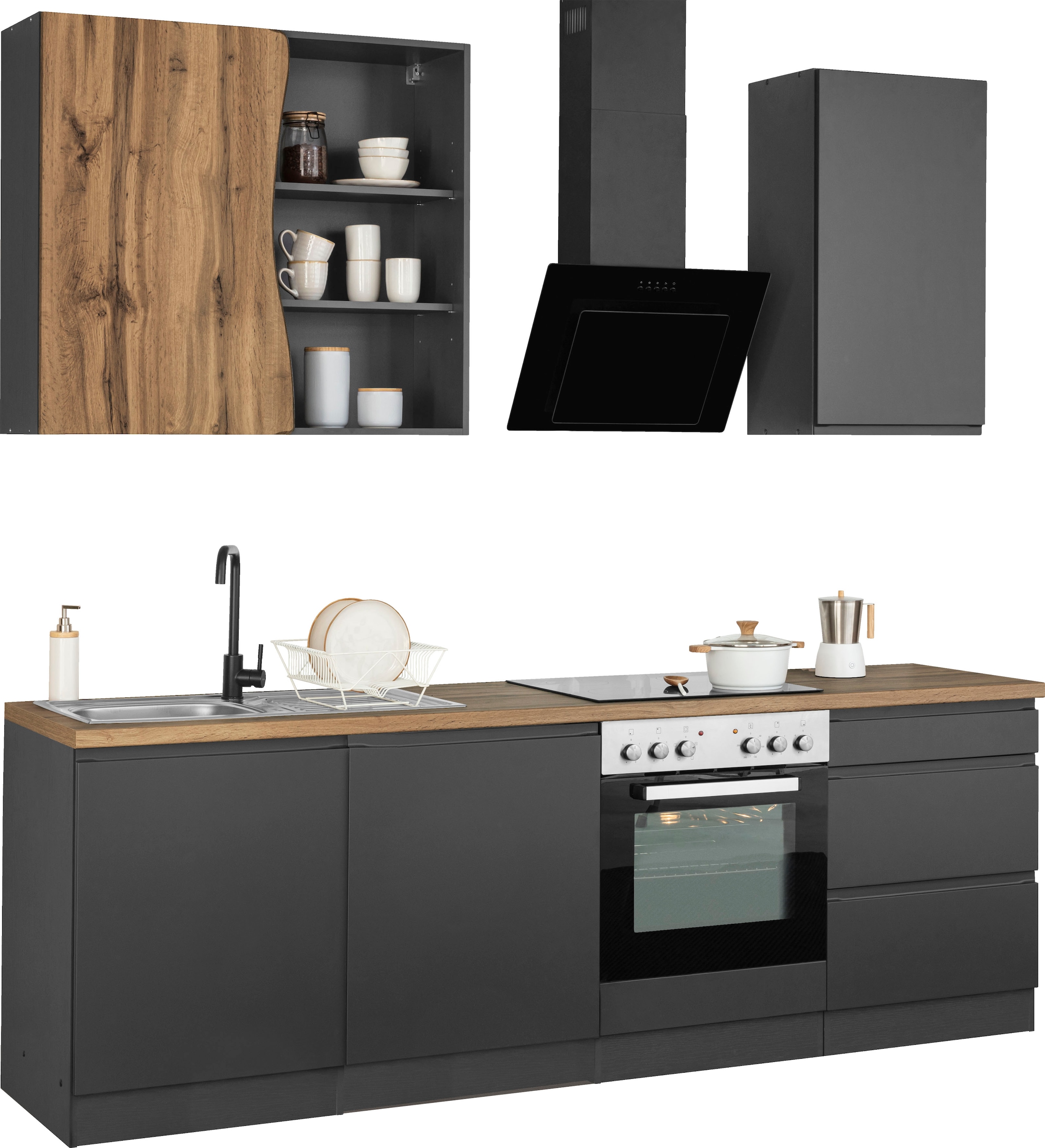 KOCHSTATION Kitchenette »KS-Bruneck« largeur 240cm, avec ou sans appareils électriques, façades MDF de haute qualité