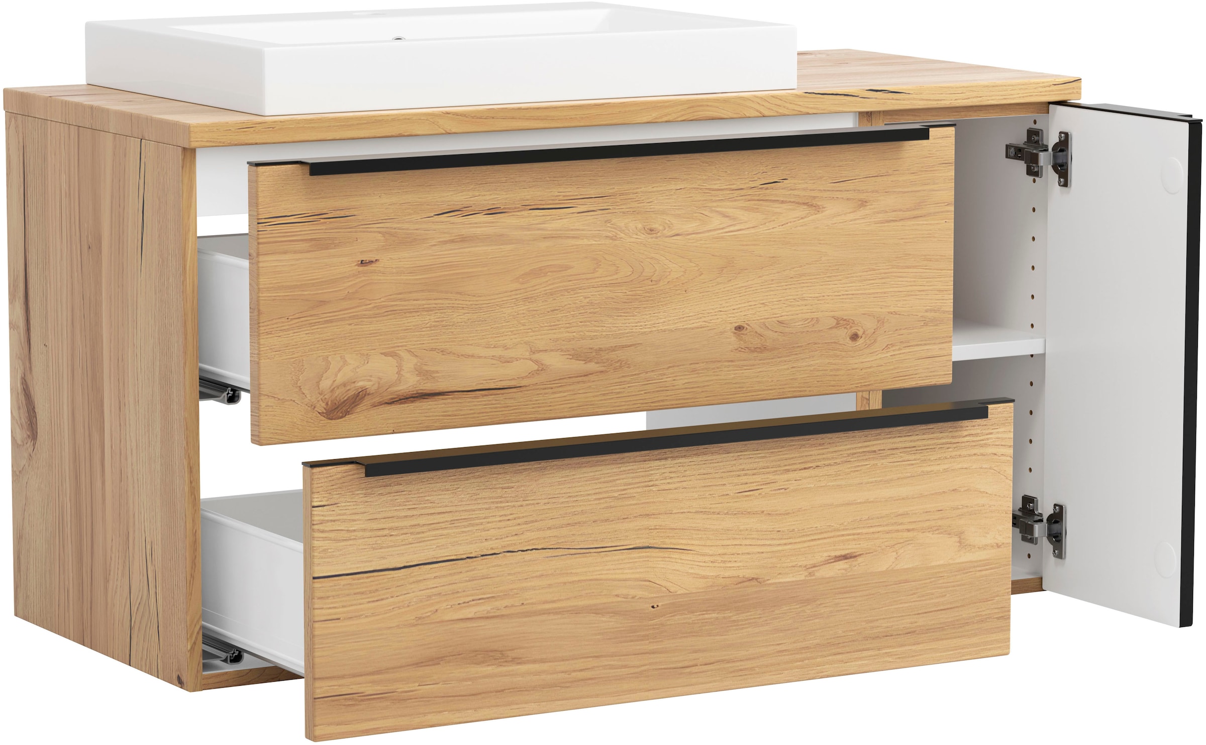 welltime Waschtisch »MAILAND, 2 Metall-Vollauszüge mit Softclose, Aufsatzbecken« Masse (B/H/T): ca. 105/65,5/47 cm, 