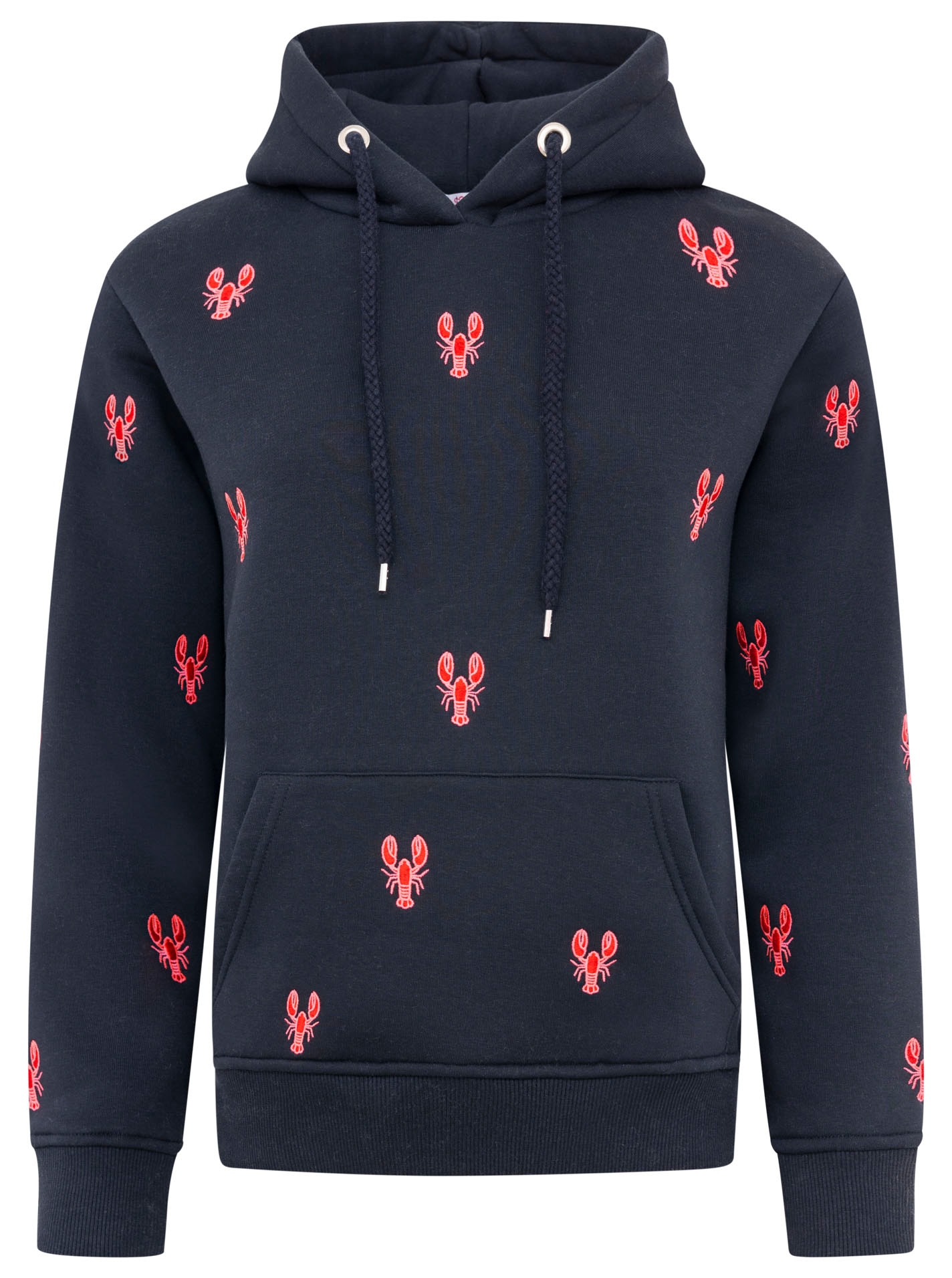 Zwillingsherz Kapuzensweatshirt, Hummer-Stickerei, Kapuze, Kordelzug, Baumwollmix