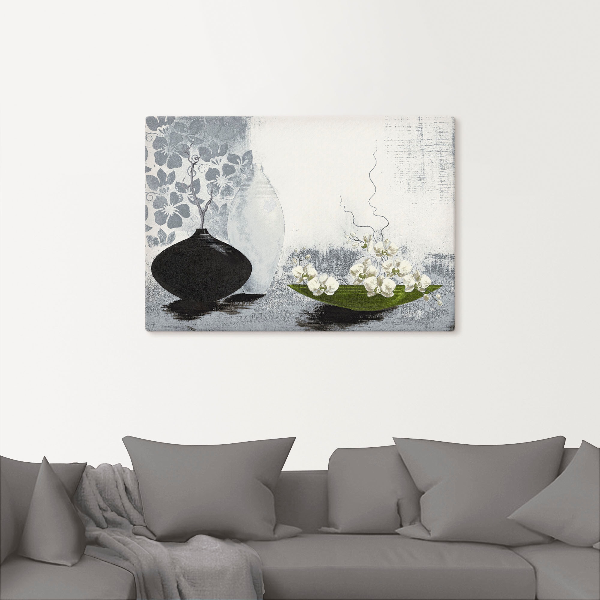Artland Wandbild »Modernes bauchiges Gefäss mit Orchideen«, Vasen & Töpfe, (1 St.), als Leinwandbild, Poster in verschied. Grössen