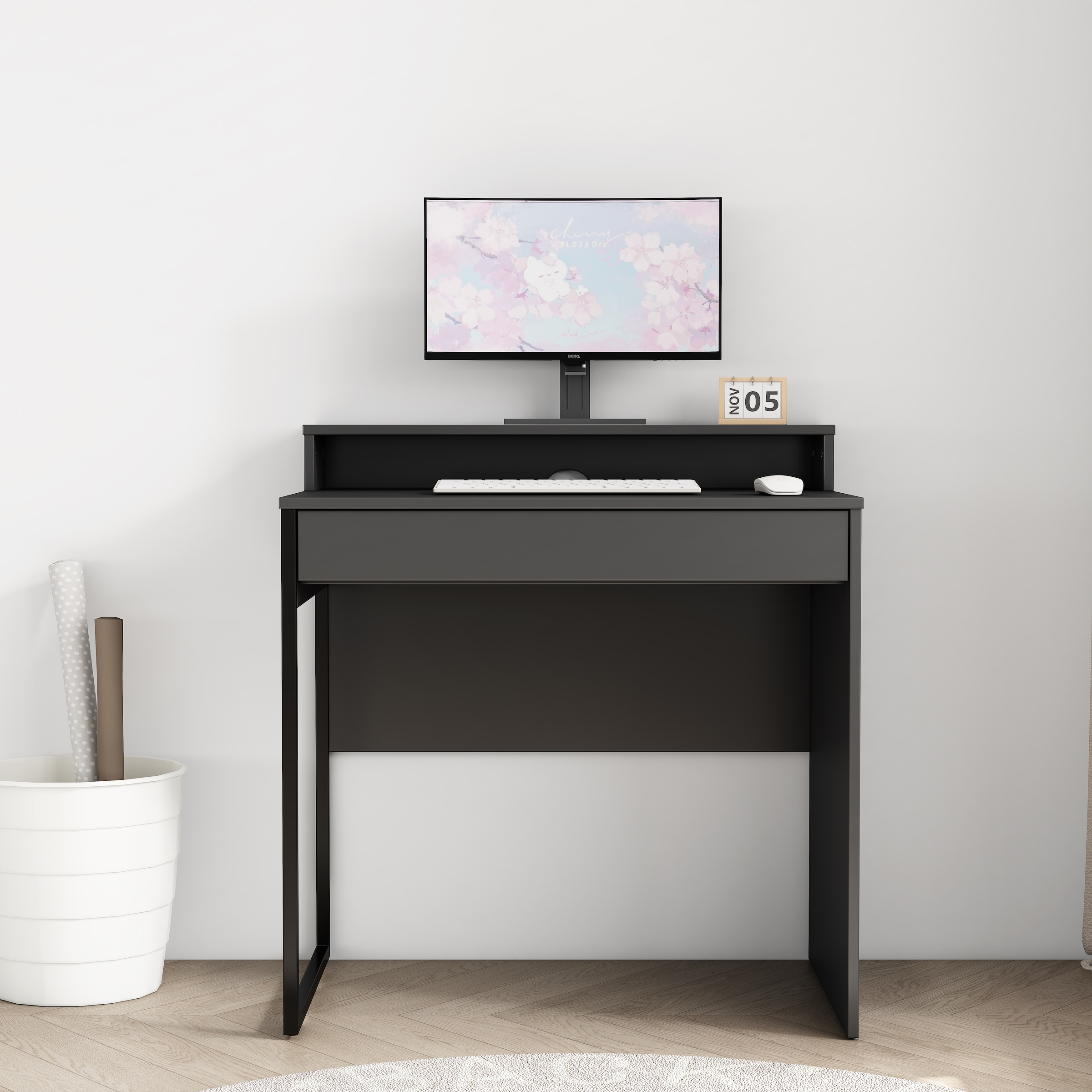 GOODproduct Schreibtisch »Moid, Computertisch in modernem Design« Breite 80 cm, mit Schublade, Kabeldurchlass & Metallkufe