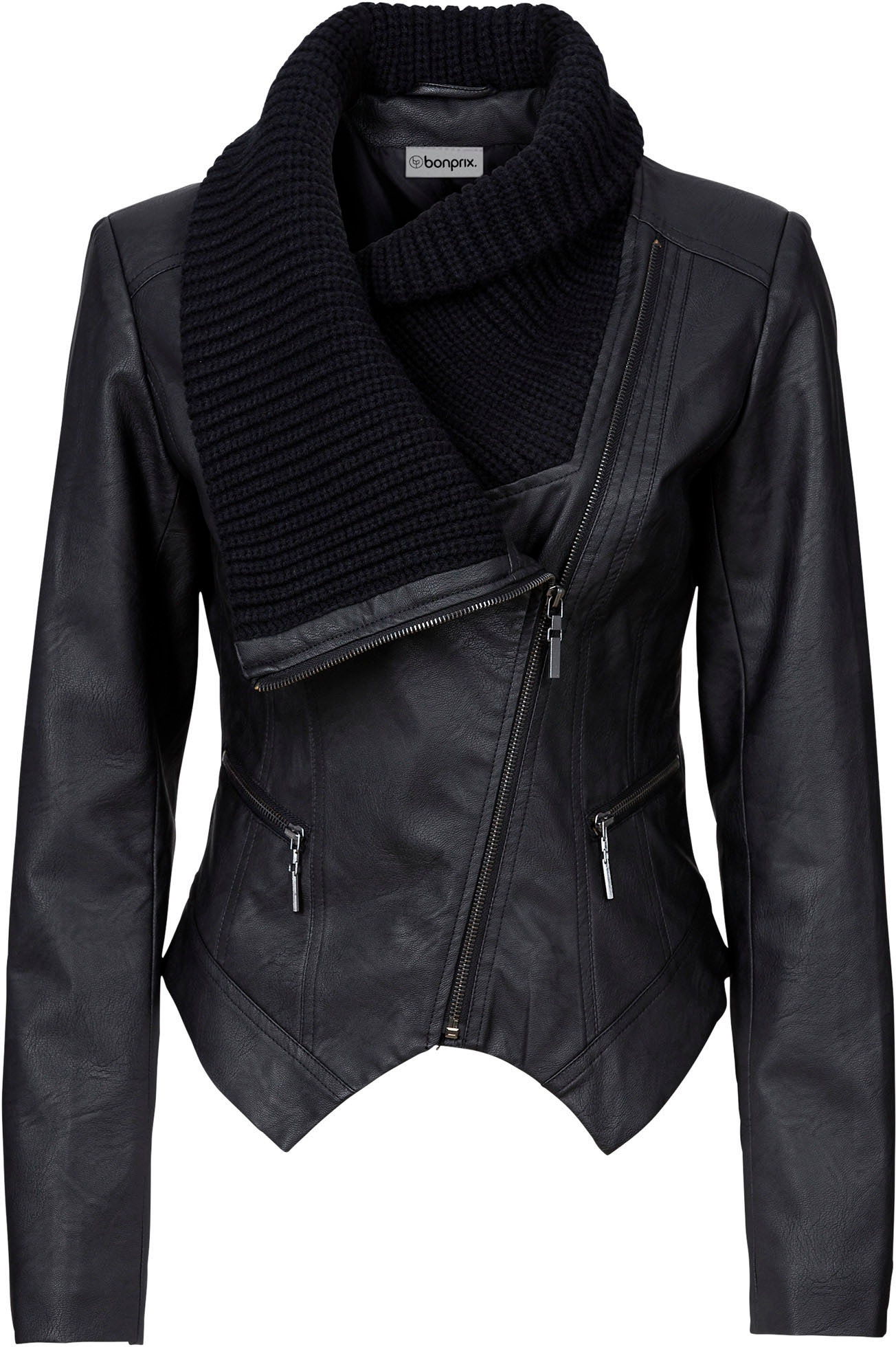 bonprix Veste en imitation cuir ohne Kapuze taillierte Passform, asymmetrischer Schalkragen, unifarbene Optik