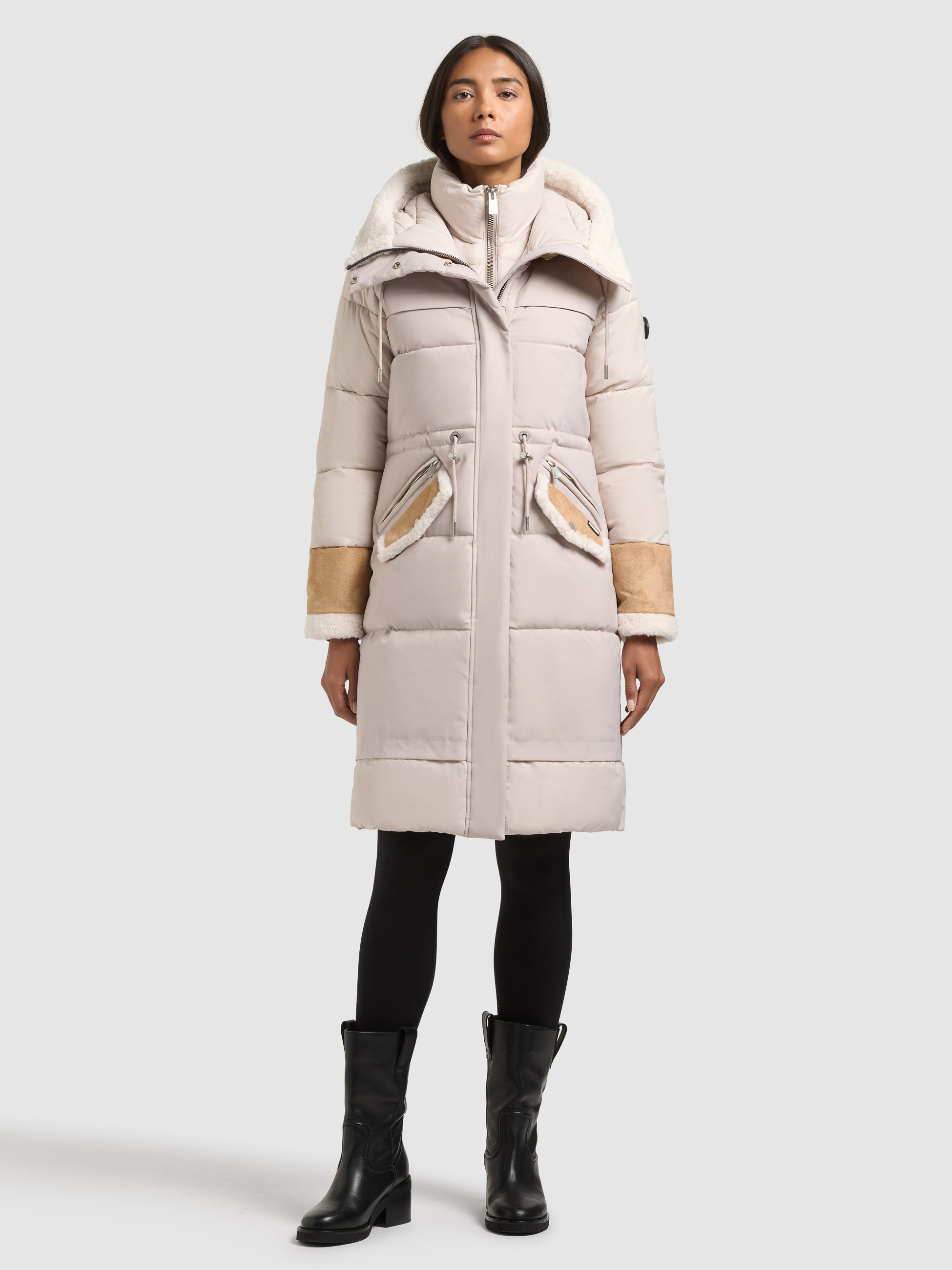 khujo Manteau matelassé »DAYANA« glatte Steppqualität mit Teddyfell und Wildlederimitat Details