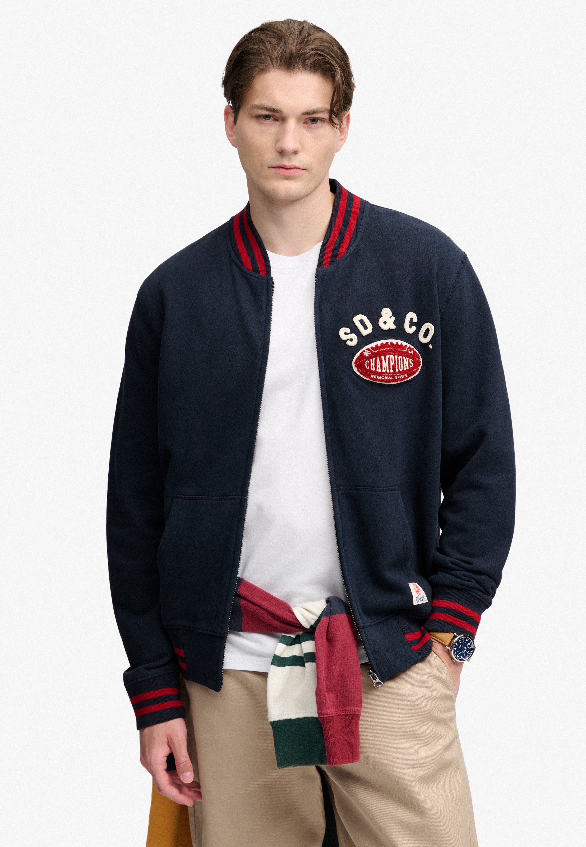 Image of Superdry Sweatjacke "VINTAGE ATHLETIC BOMBER" Baumwollmischung, relaxed fit