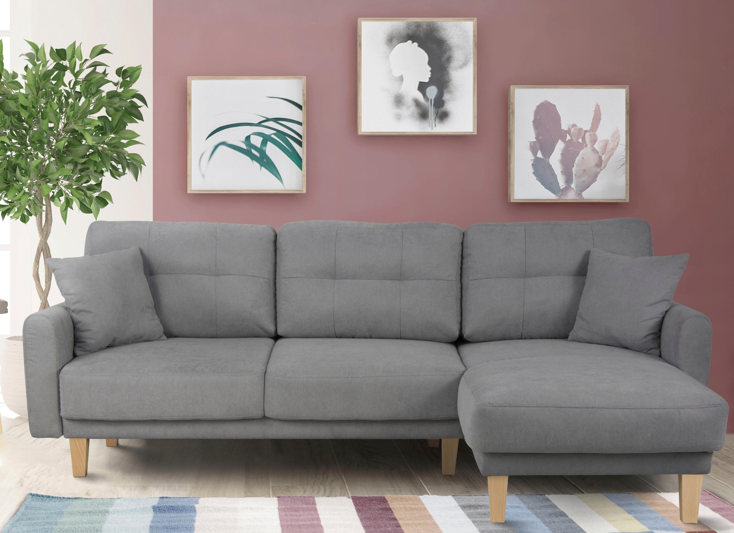 Home affaire Ecksofa »TRIPLO optionale Schlafsofa mit Bettkasten, Masse B/T/H: 234/164/89 cm« L-Form wahlweise mit Bettfunktion - Liegefläche 132x210 cm