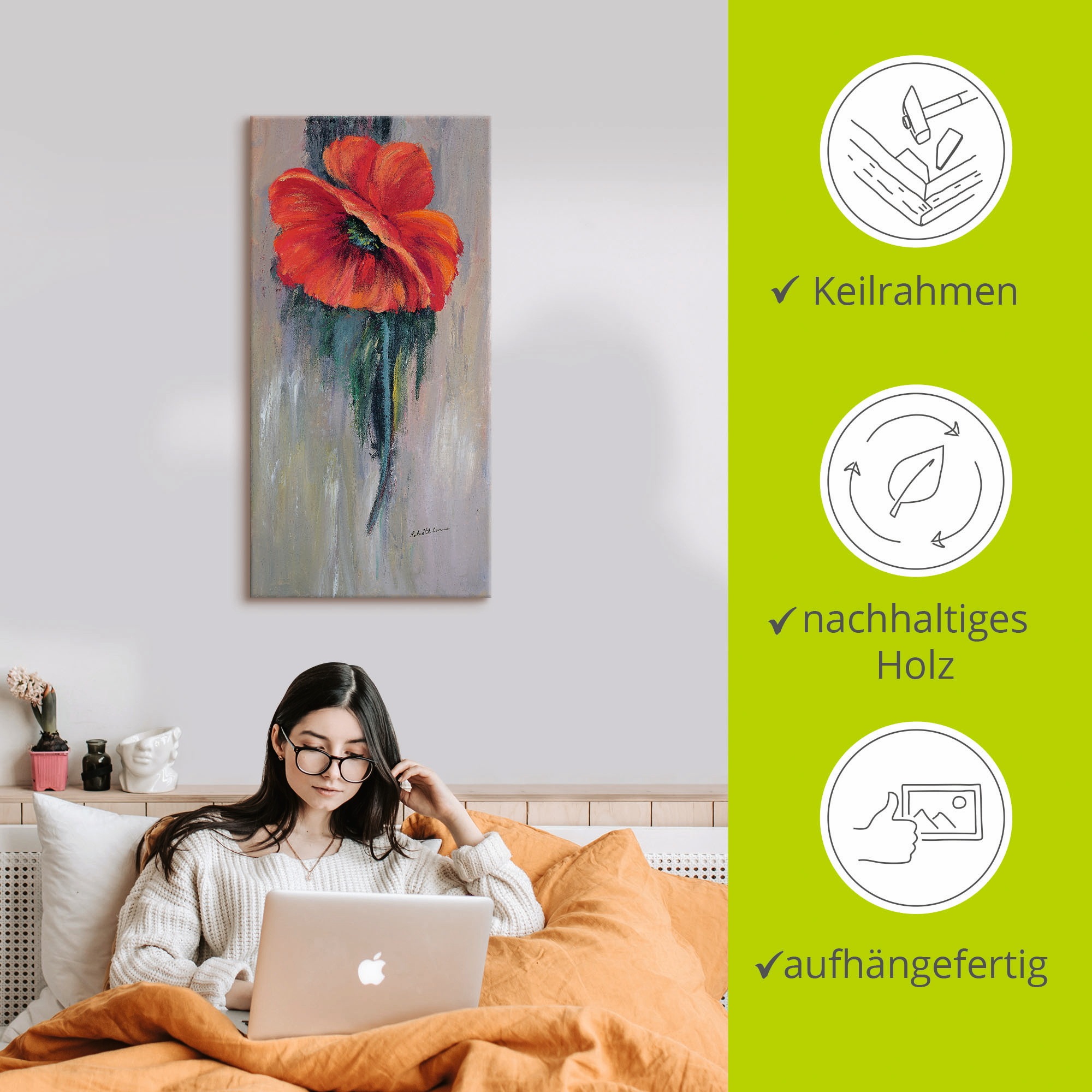 Artland Leinwandbild »Roter Mohn III«, Blumen, (1 St.), auf Keilrahmen gespannt